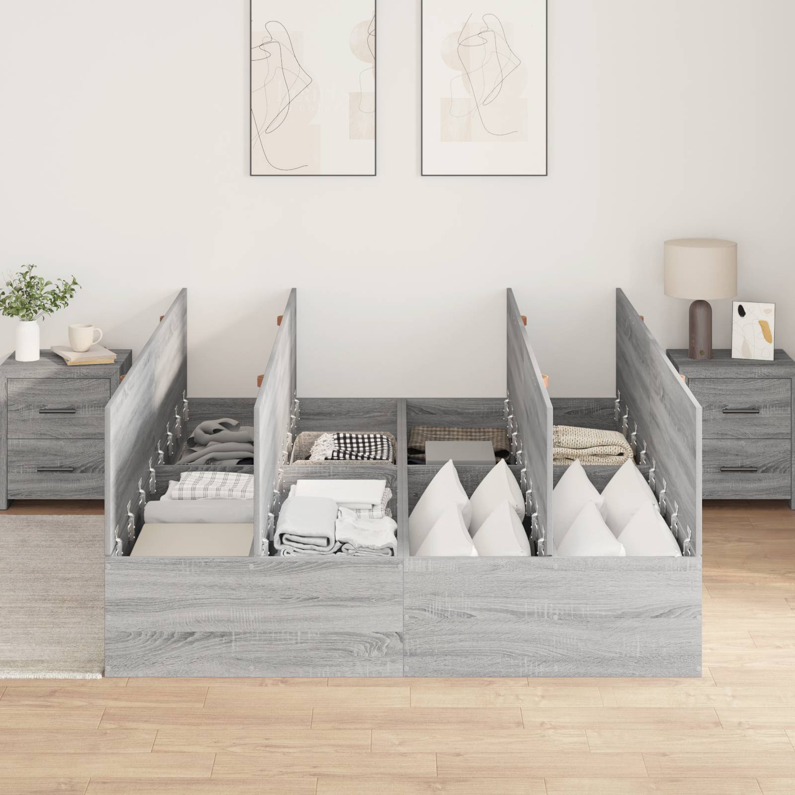 vidaXL Bettgestell mit Stauraum Grau Sonoma 140x200 cm