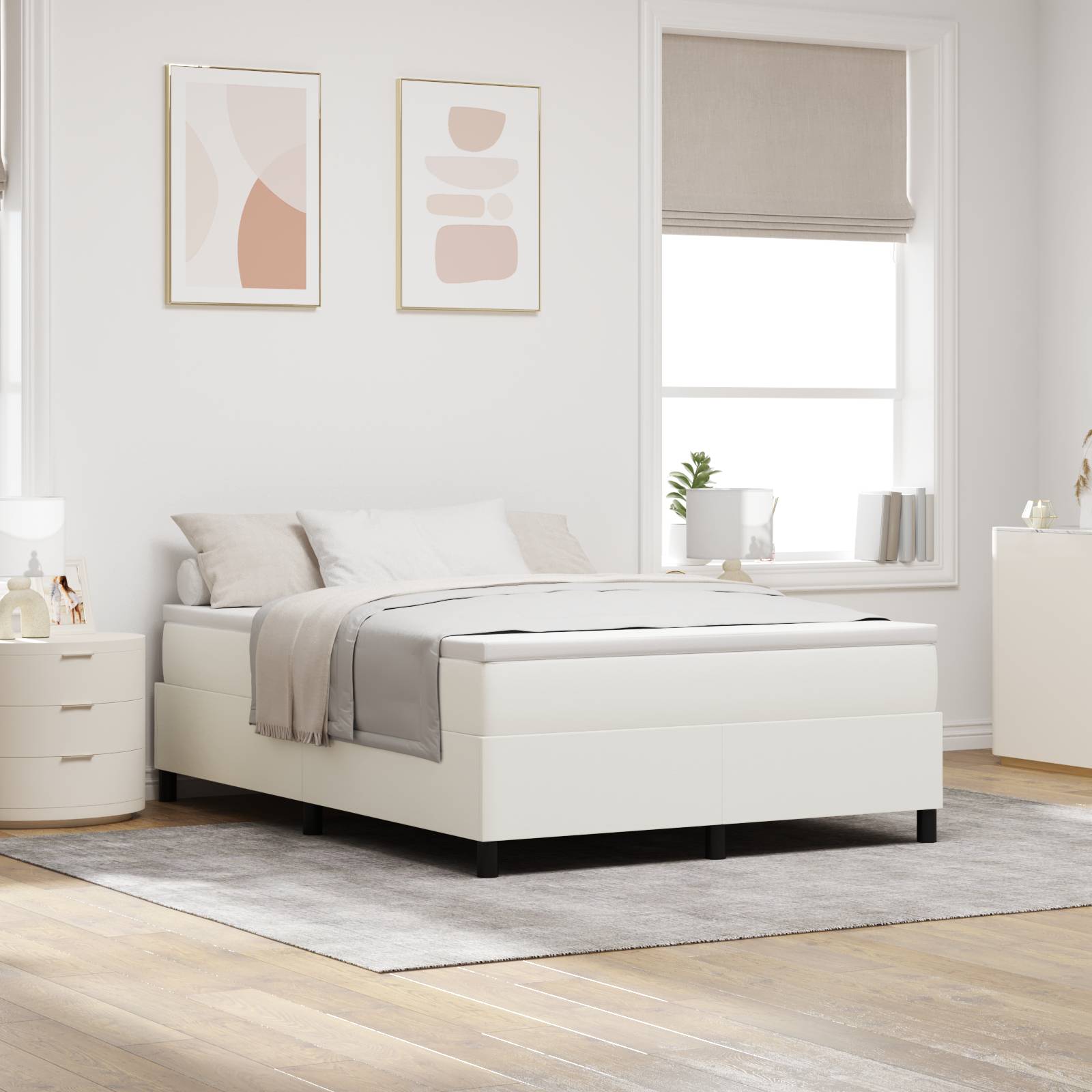 vidaXL Boxspringbett Creme 160x200 cm Cordstoff