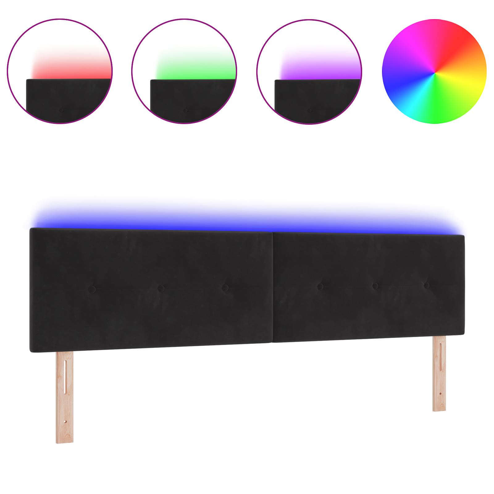 vidaXL LED Kopfteil mit Knopfheftung Schwarz 90 cm Samt