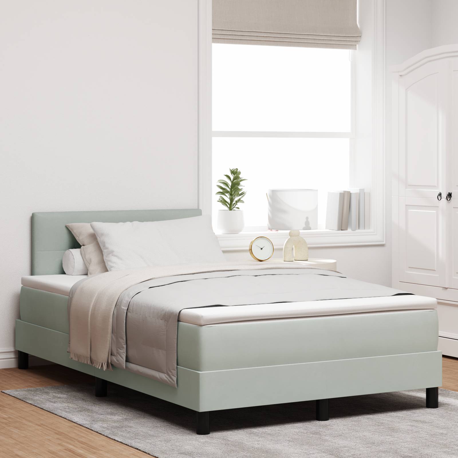 vidaXL LED Boxspringbett mit Matratze Hellgrau 120x200 cm Samt