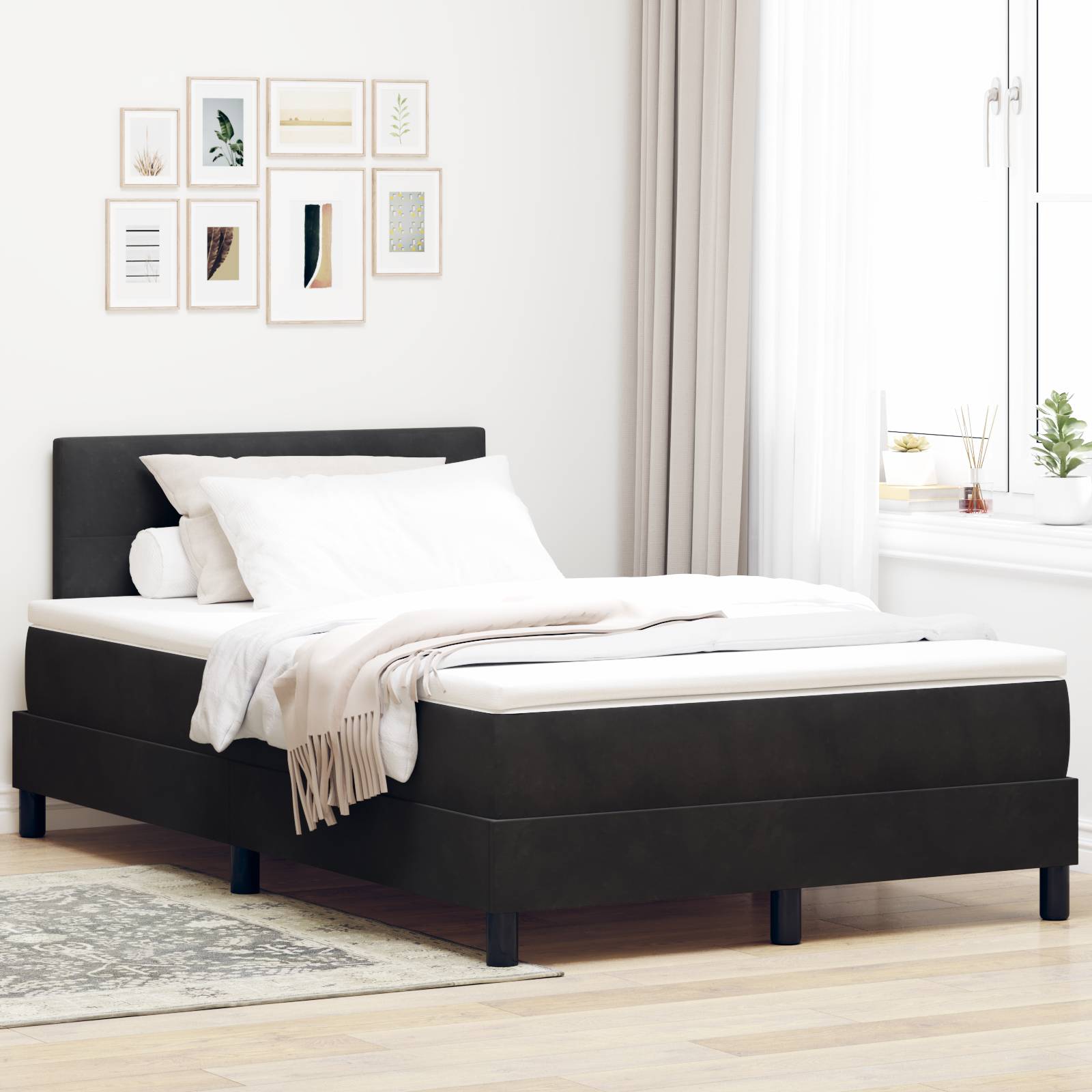 vidaXL Boxspringbett mit Matratze Schwarz Samt