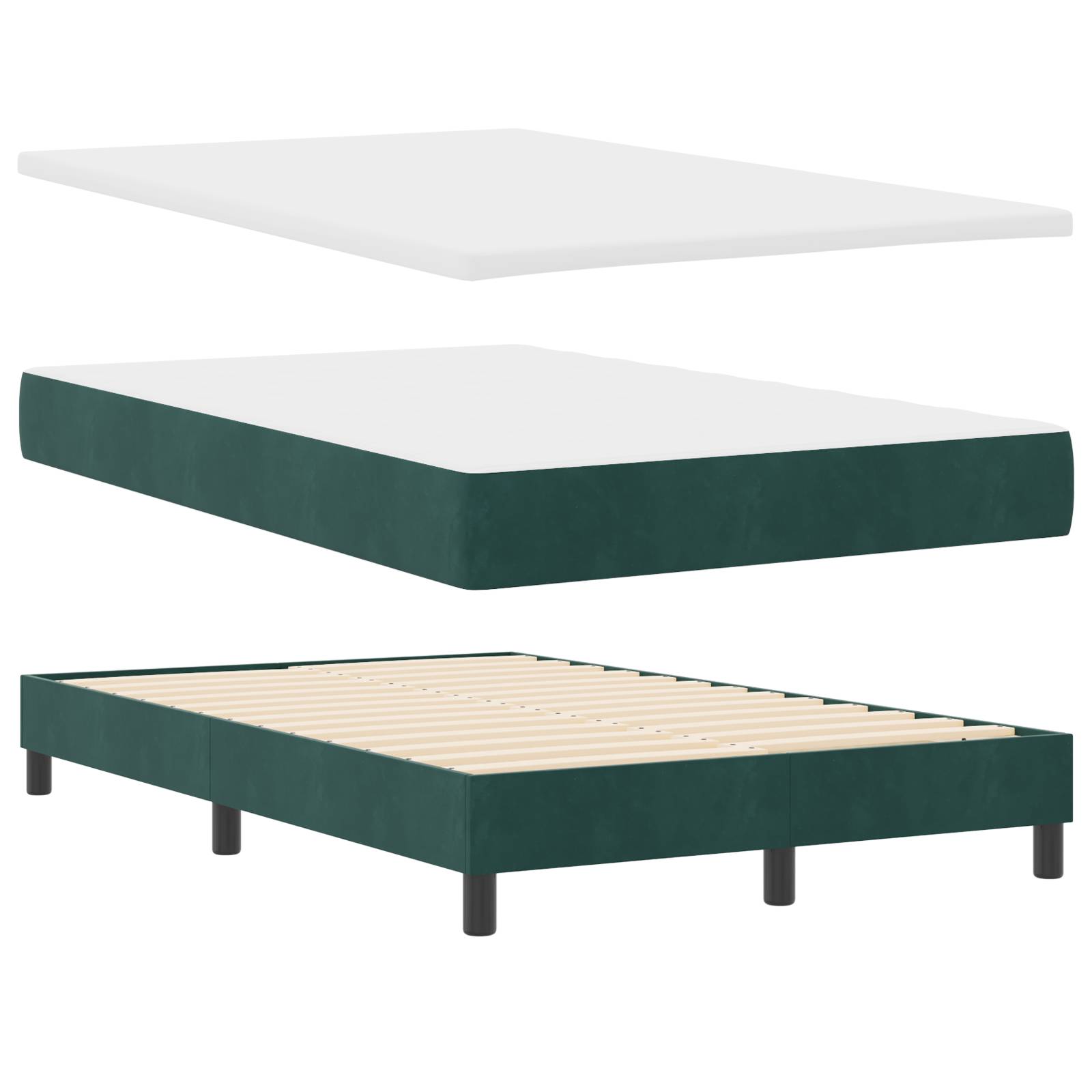 vidaXL Boxspringbett mit Matratze Dunkelgrün 120x200 cm Samt
