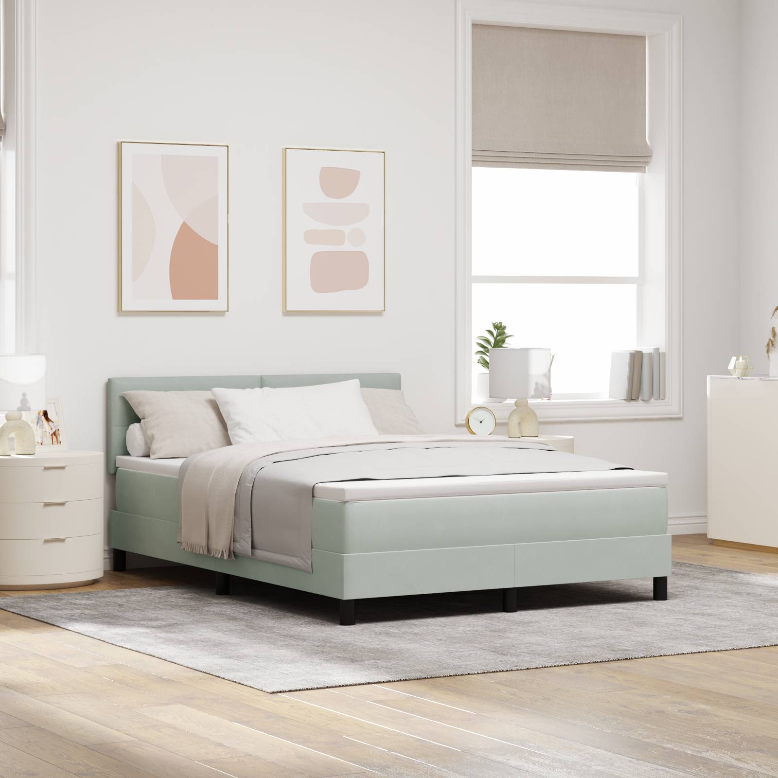 vidaXL Boxspringbett mit Matratze Hellgrau 140x190 cm Samt