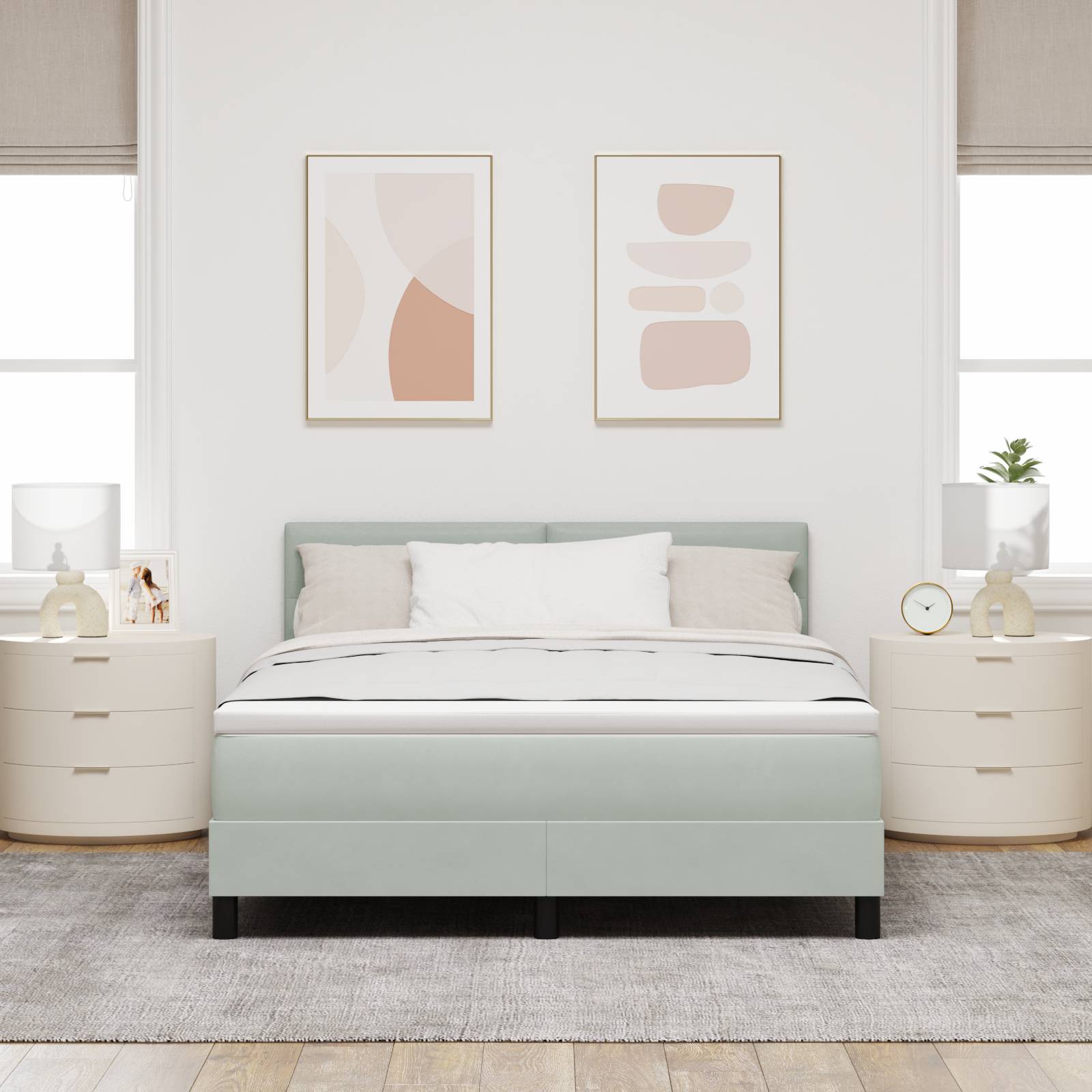 vidaXL Boxspringbett mit Matratze Hellgrau 140x190 cm Samt