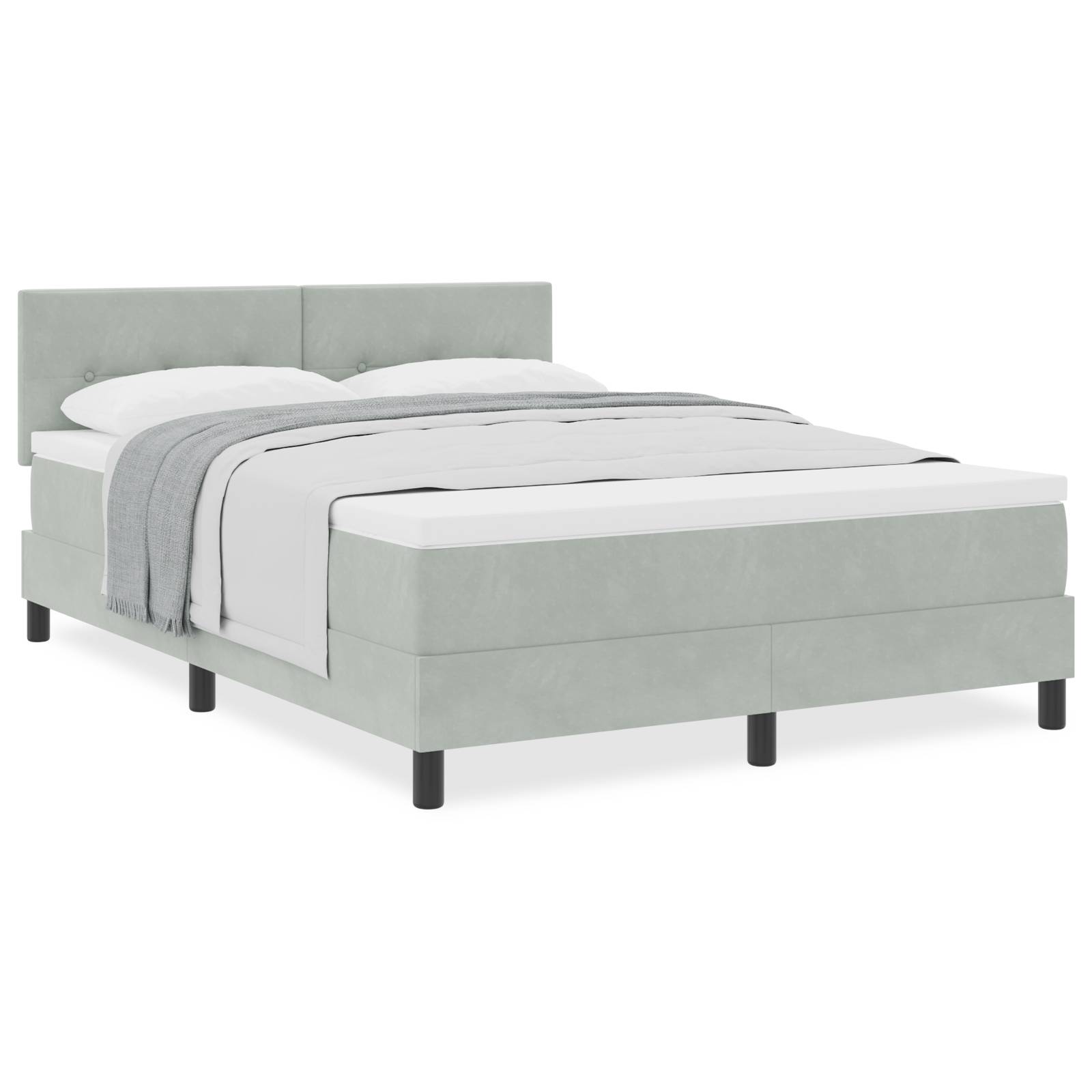 vidaXL Boxspringbett mit Matratze Hellgrau 140x190 cm Samt