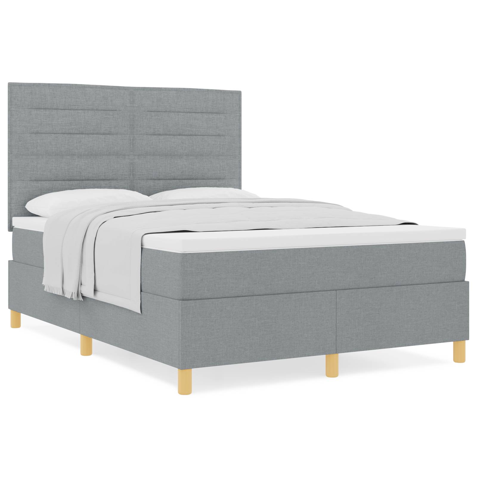 vidaXL Boxspringbett mit Matratze Hellgrau 140x200 cm Stoff