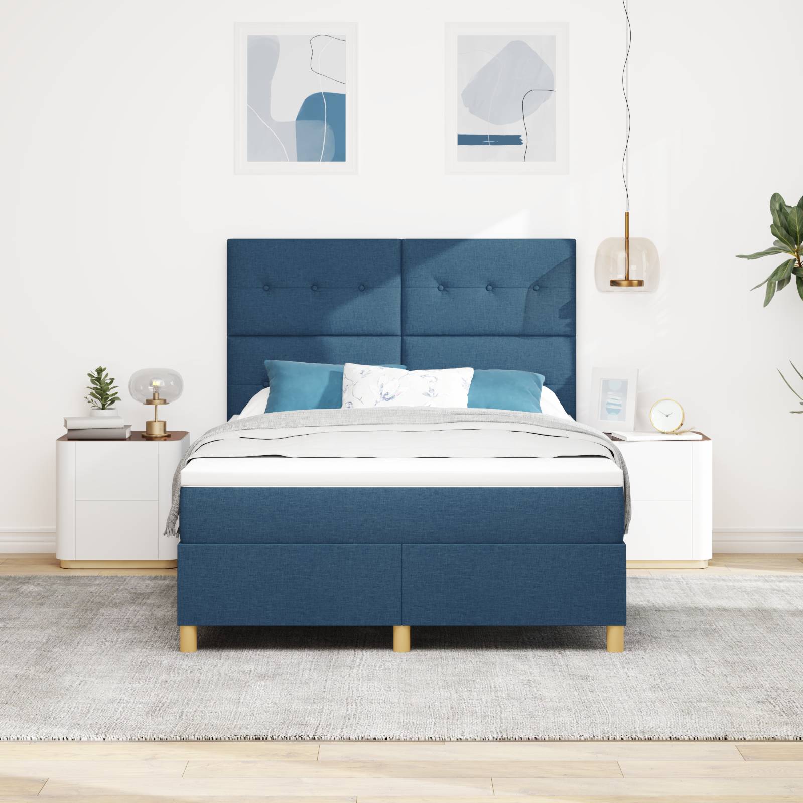 vidaXL Boxspringbett mit Matratze Blau 140x200 cm Stoff