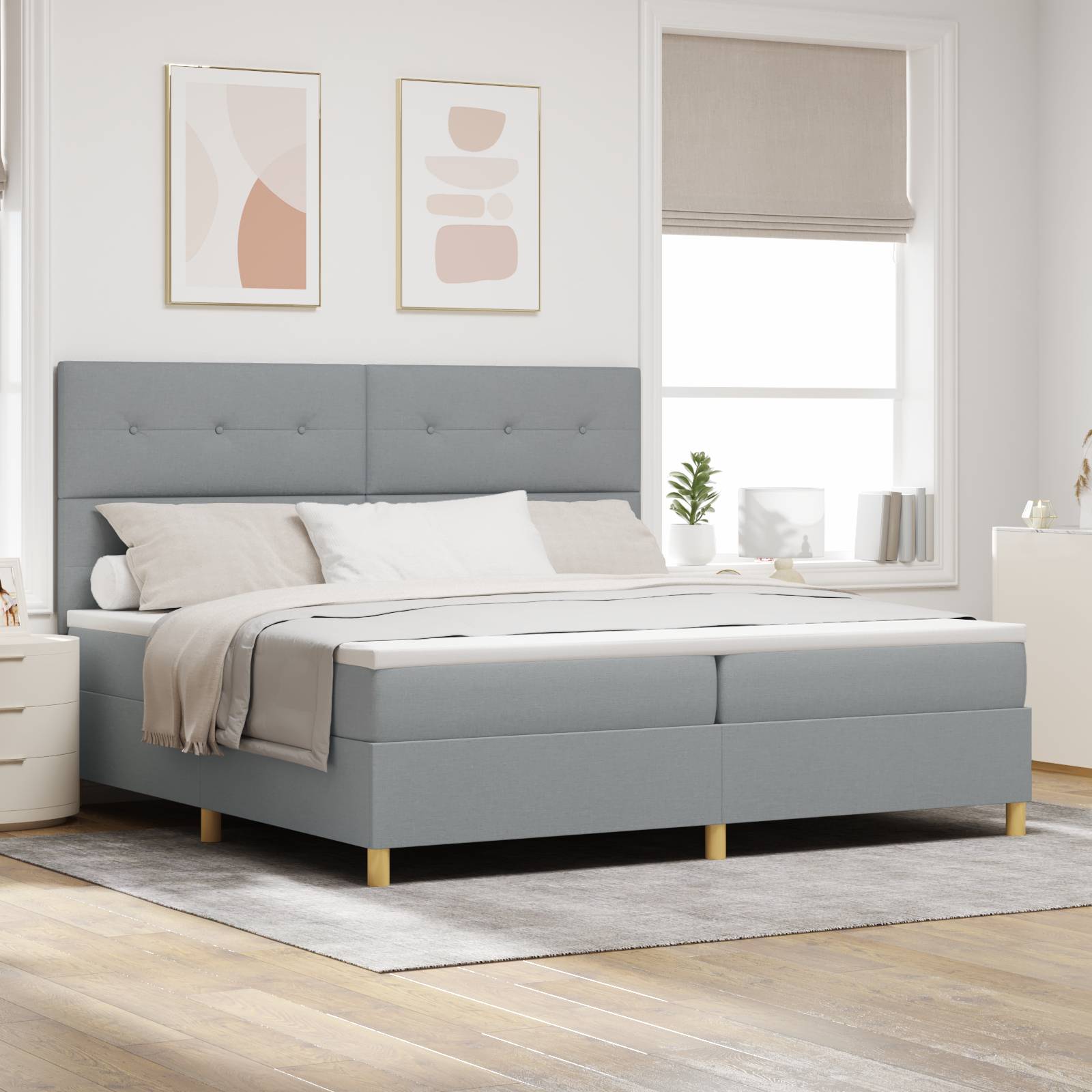 vidaXL Boxspringbett mit Matratze Hellgrau 200x200 cm Stoff