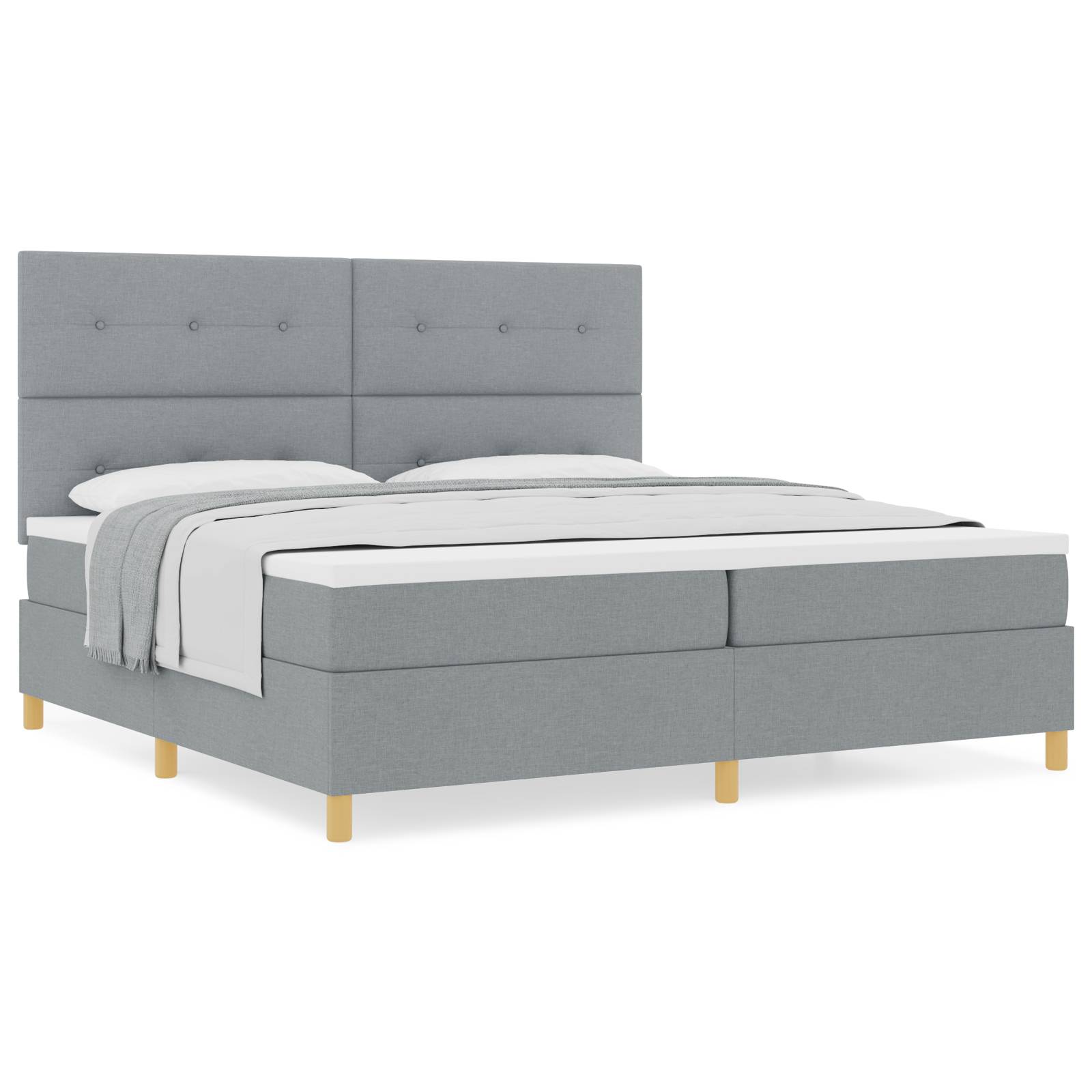 vidaXL Boxspringbett mit Matratze Hellgrau 200x200 cm Stoff