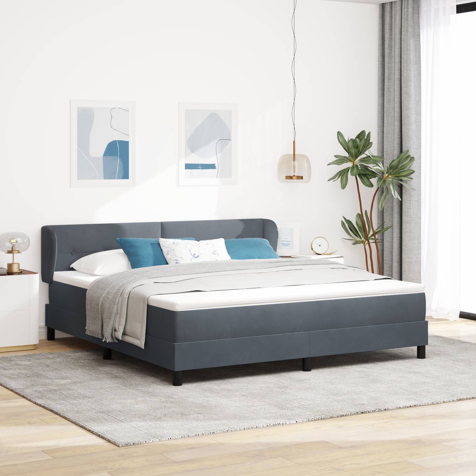 vidaXL Boxspringbett mit Matratze Dunkelgrau 180x200 cm Samt