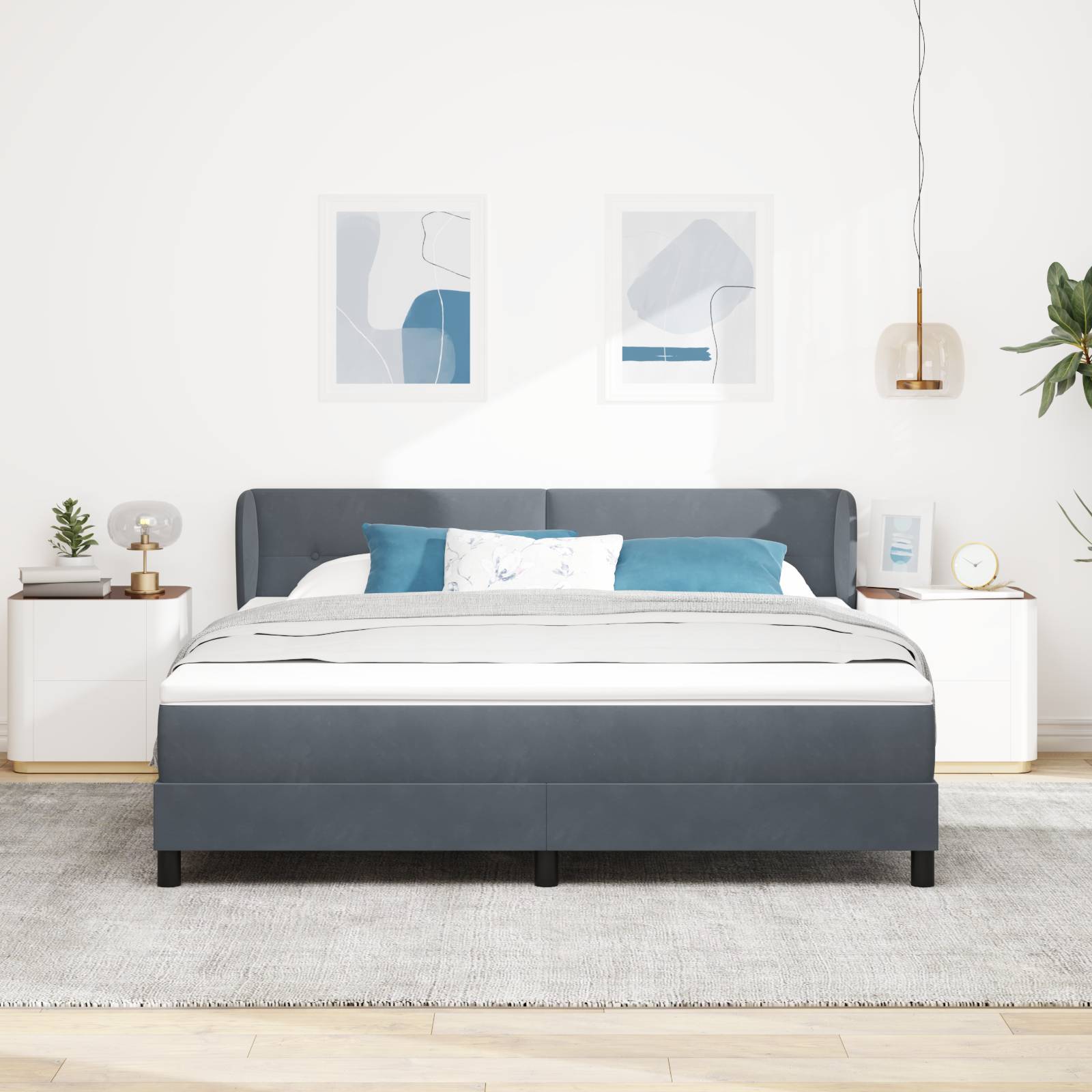 vidaXL Boxspringbett mit Matratze Dunkelgrau 180x200 cm Samt