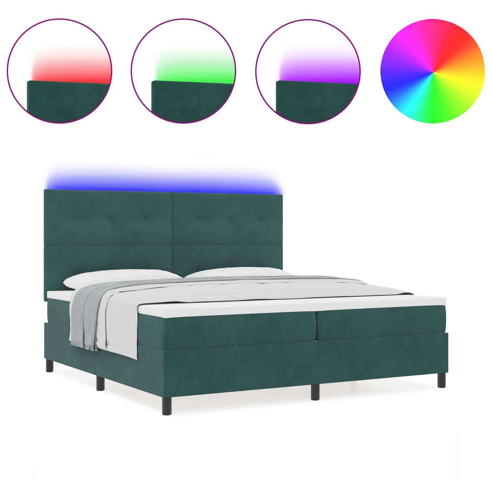 vidaXL LED Boxspringbett mit Matratze Dunkelgrün 200x200 cm Samt