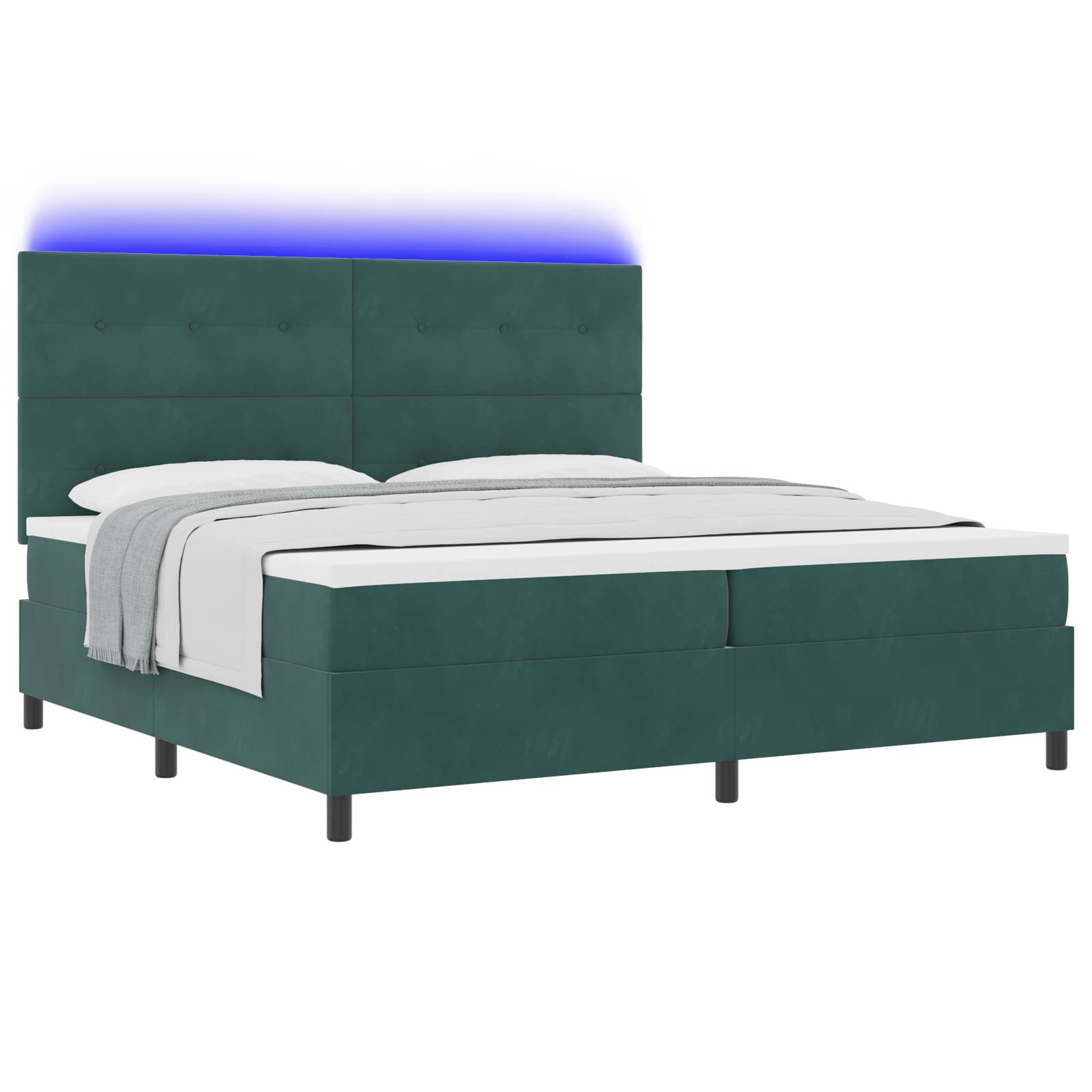 vidaXL LED Boxspringbett mit Matratze Dunkelgrün 200x200 cm Samt