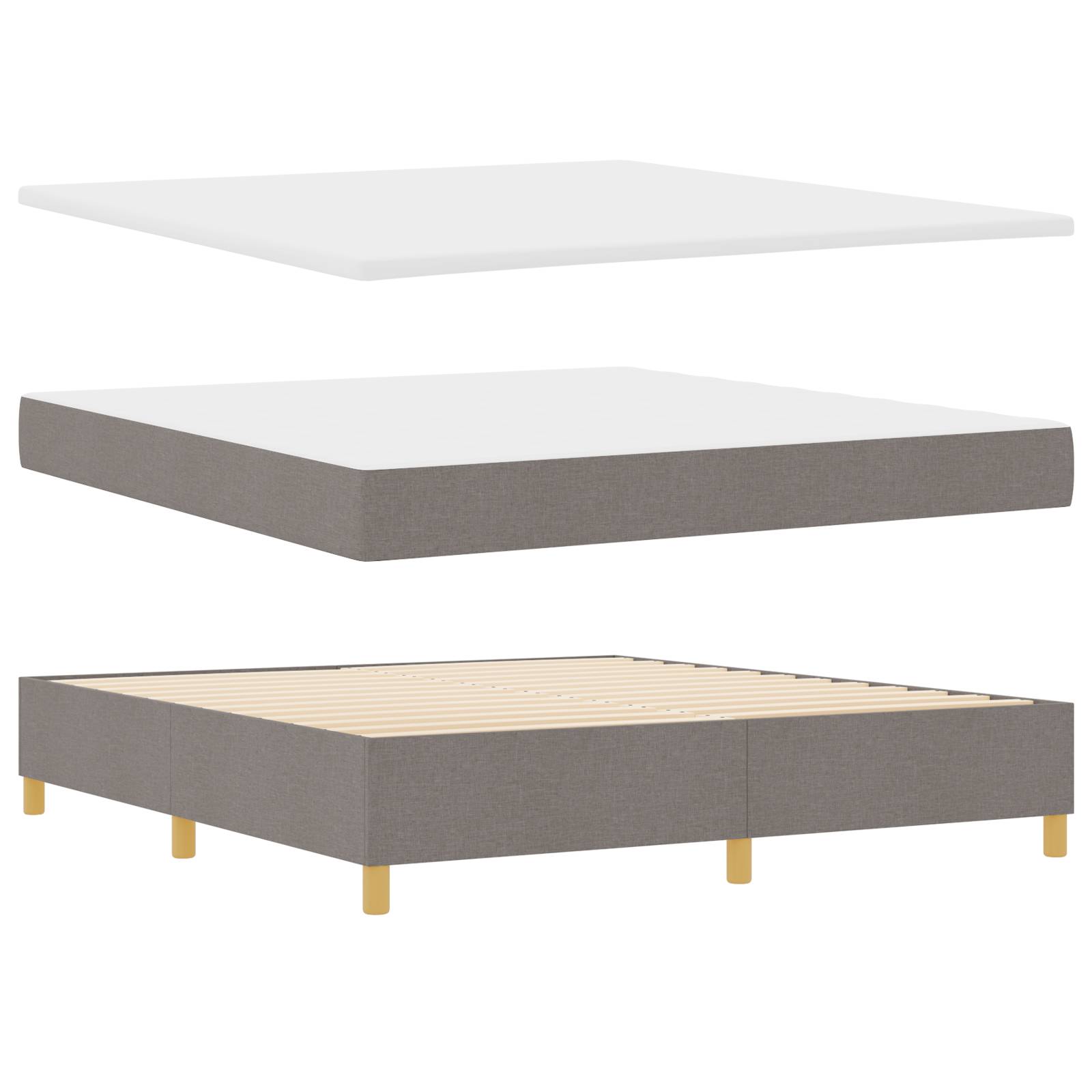 vidaXL Boxspringbett mit Matratze & Bank Taupe 180x200 cm Stoff