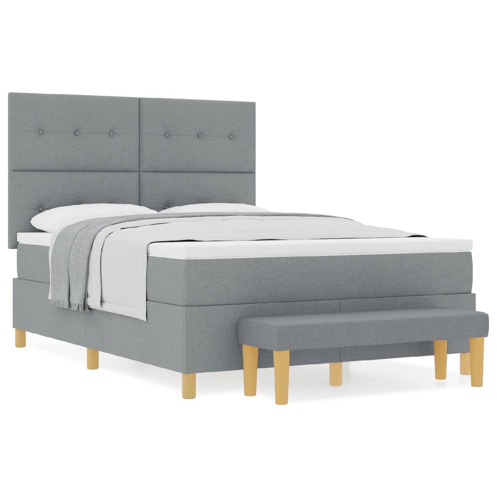 vidaXL Boxspringbett mit Matratze & Bank Hellgrau 140x200 cm Stoff