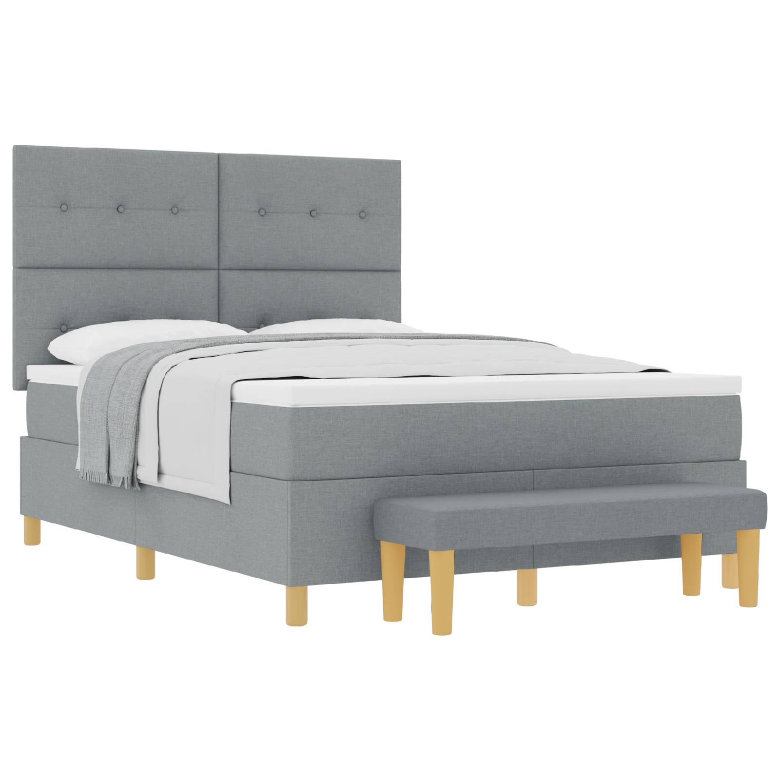 vidaXL Boxspringbett mit Matratze & Bank Hellgrau 140x200 cm Stoff