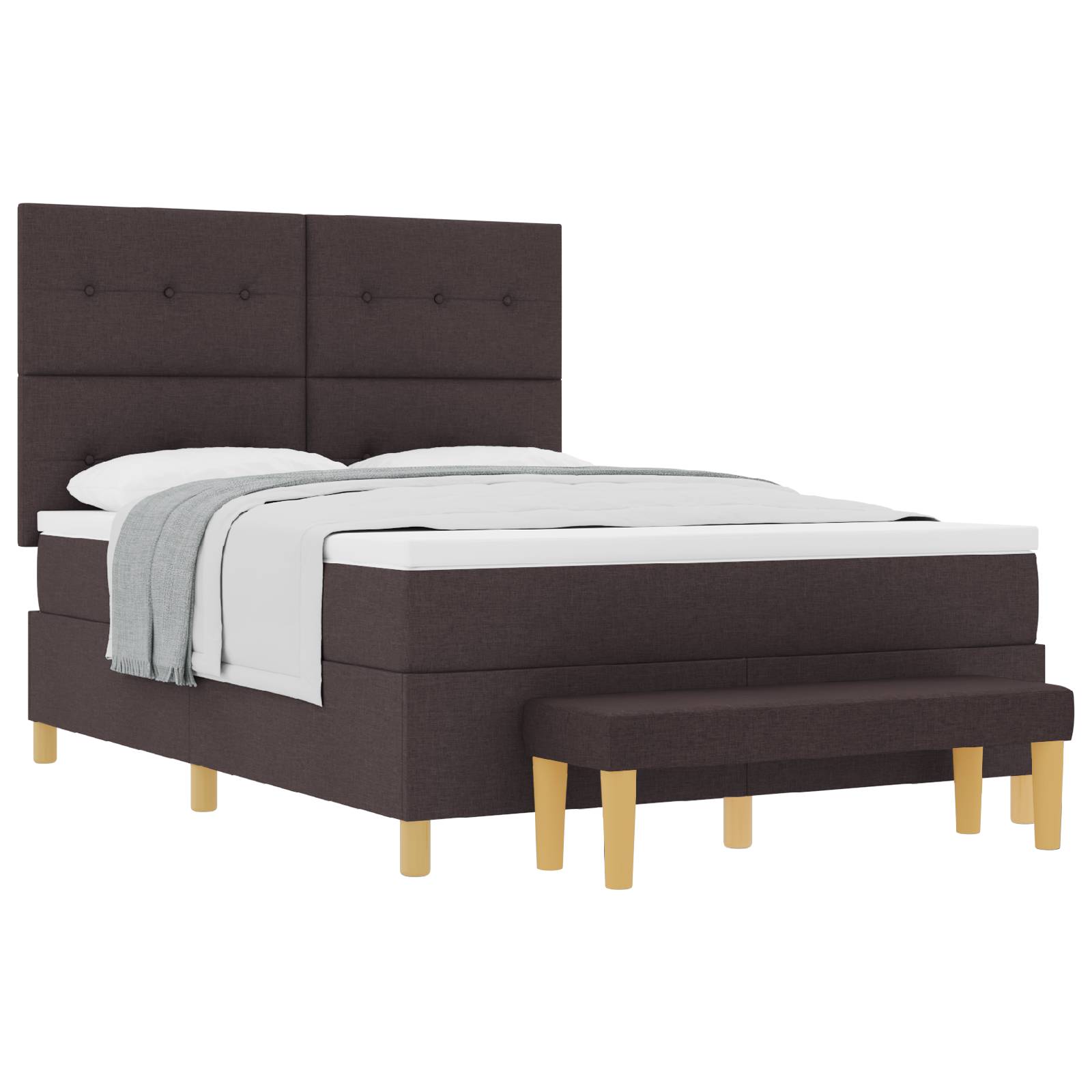 vidaXL Boxspringbett mit Matratze & Bank Dunkelbraun 160x200 cm Stoff