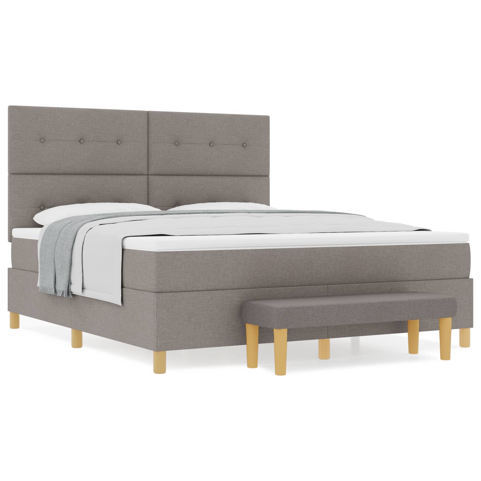 vidaXL Boxspringbett mit Matratze & Bank Taupe 180x200 cm Stoff