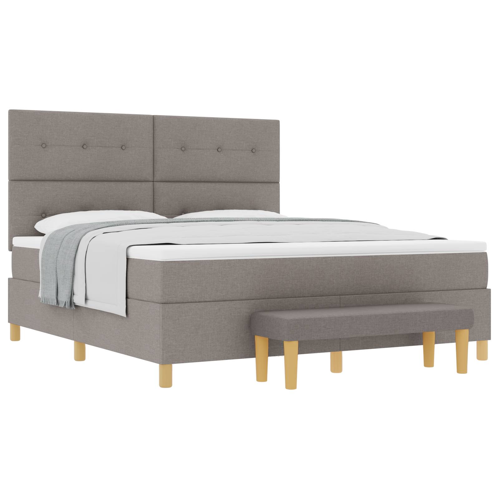 vidaXL Boxspringbett mit Matratze & Bank Taupe 180x200 cm Stoff