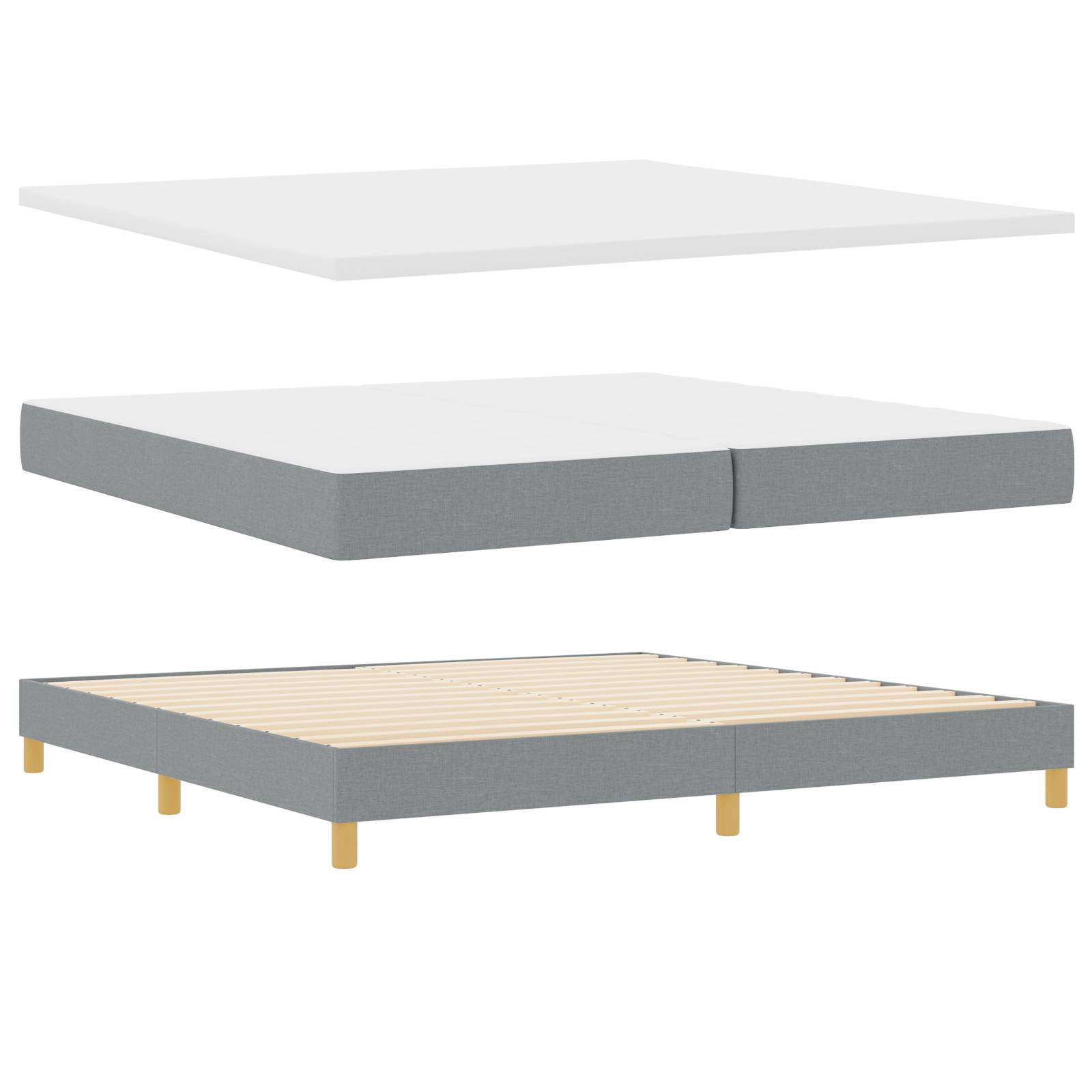 vidaXL Boxspringbett mit Matratze Hellgrau 200x200 cm Stoff