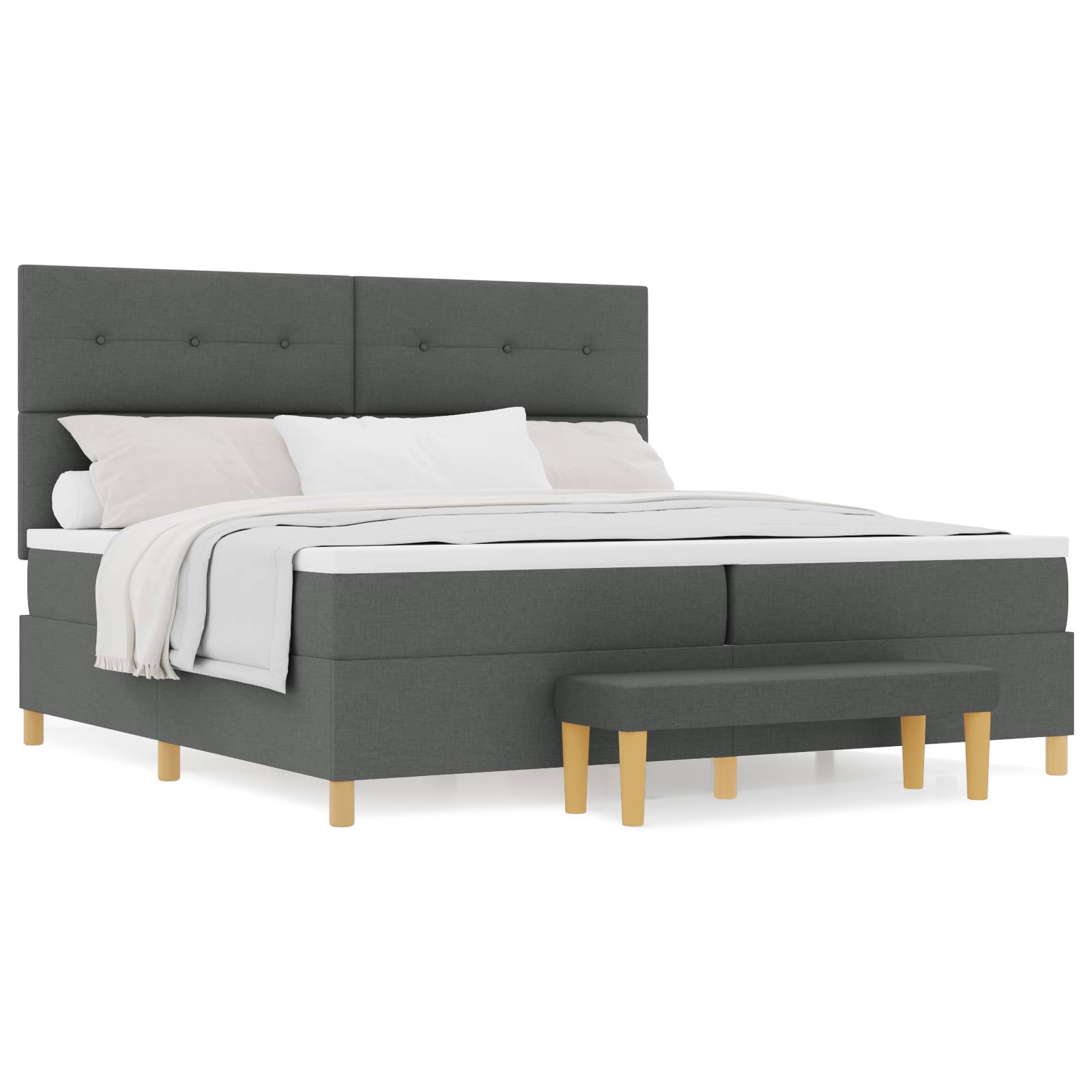 vidaXL Boxspringbett mit Matratze &amp; Bank Dunkelgrau 200x200 cm Stoff