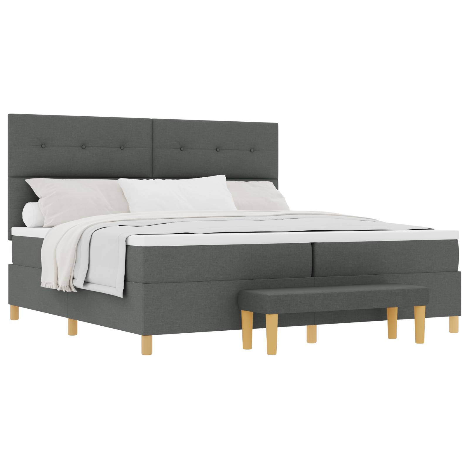 vidaXL Boxspringbett mit Matratze &amp; Bank Dunkelgrau 200x200 cm Stoff