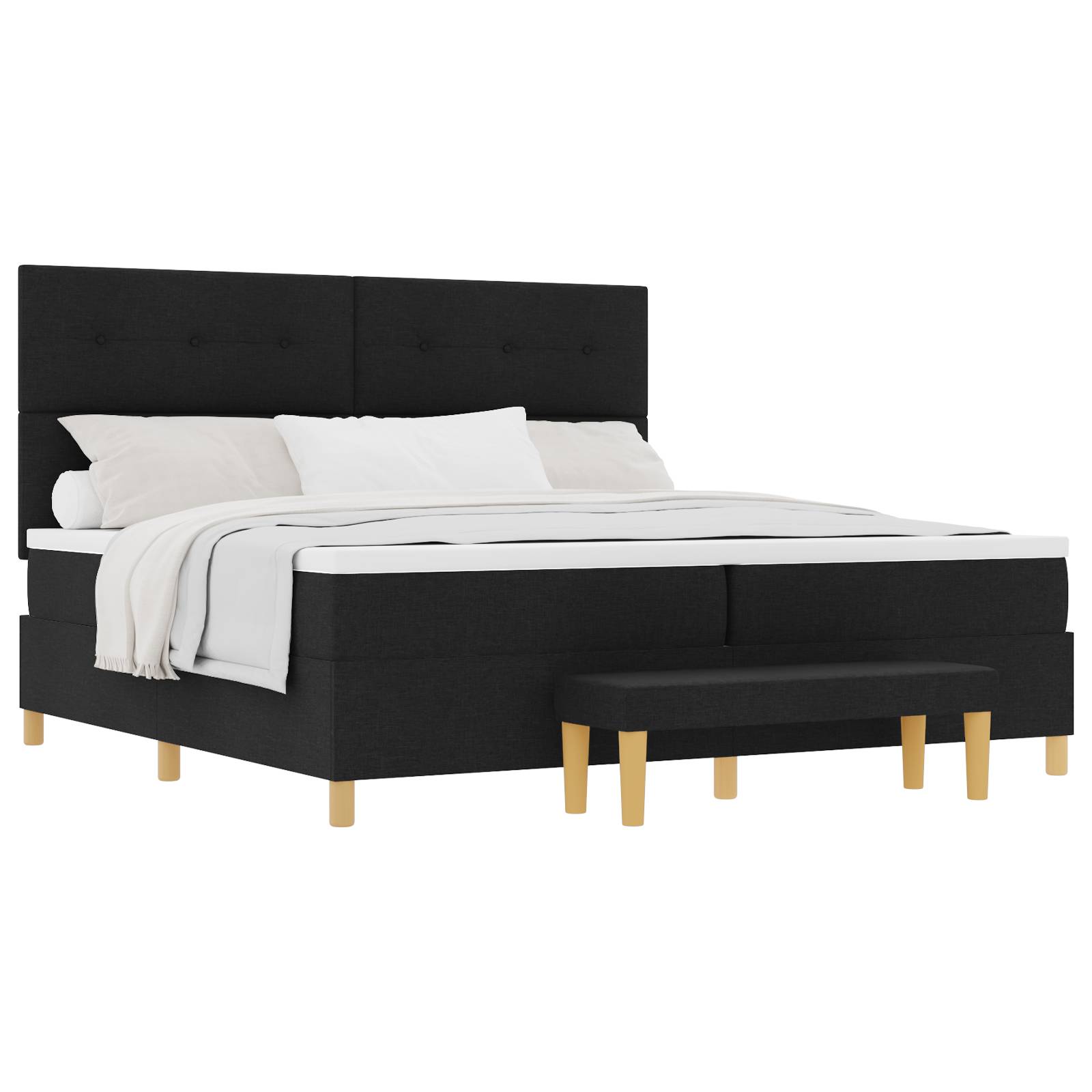 vidaXL Boxspringbett mit Matratze & Bank Schwarz 200x200 cm Stoff