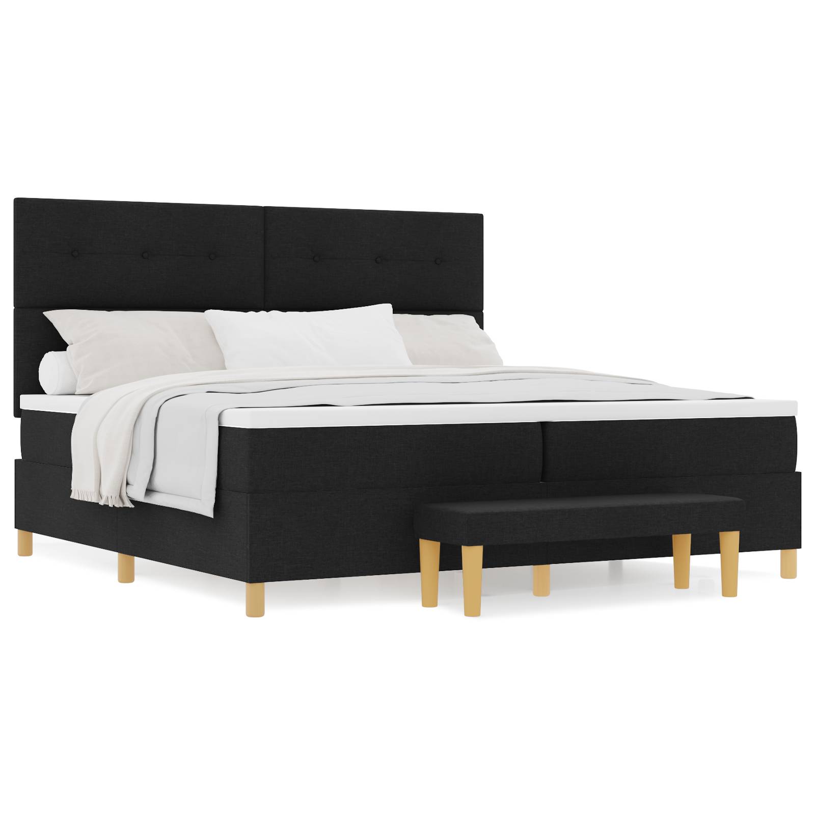 vidaXL Boxspringbett mit Matratze & Bank Schwarz 200x200 cm Stoff