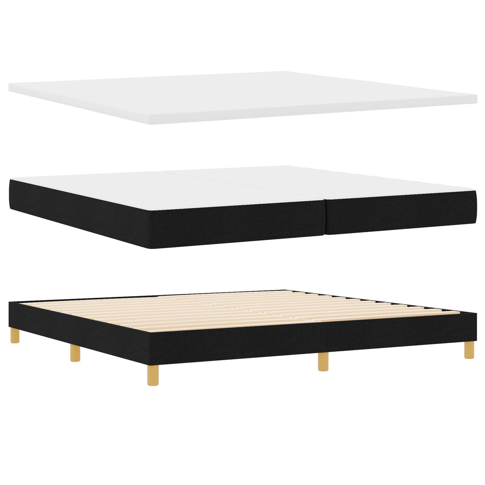 vidaXL Boxspringbett mit Matratze & Bank Schwarz 200x200 cm Stoff