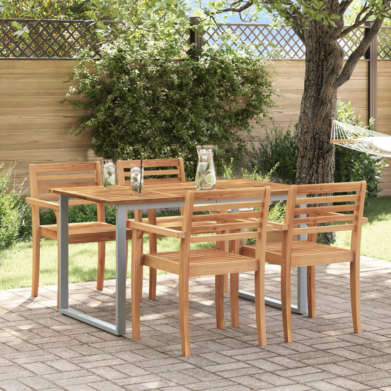 vidaXL Outdoor-Esstisch Grau 140x80x75 cm Stahl & Massivholz Akazie