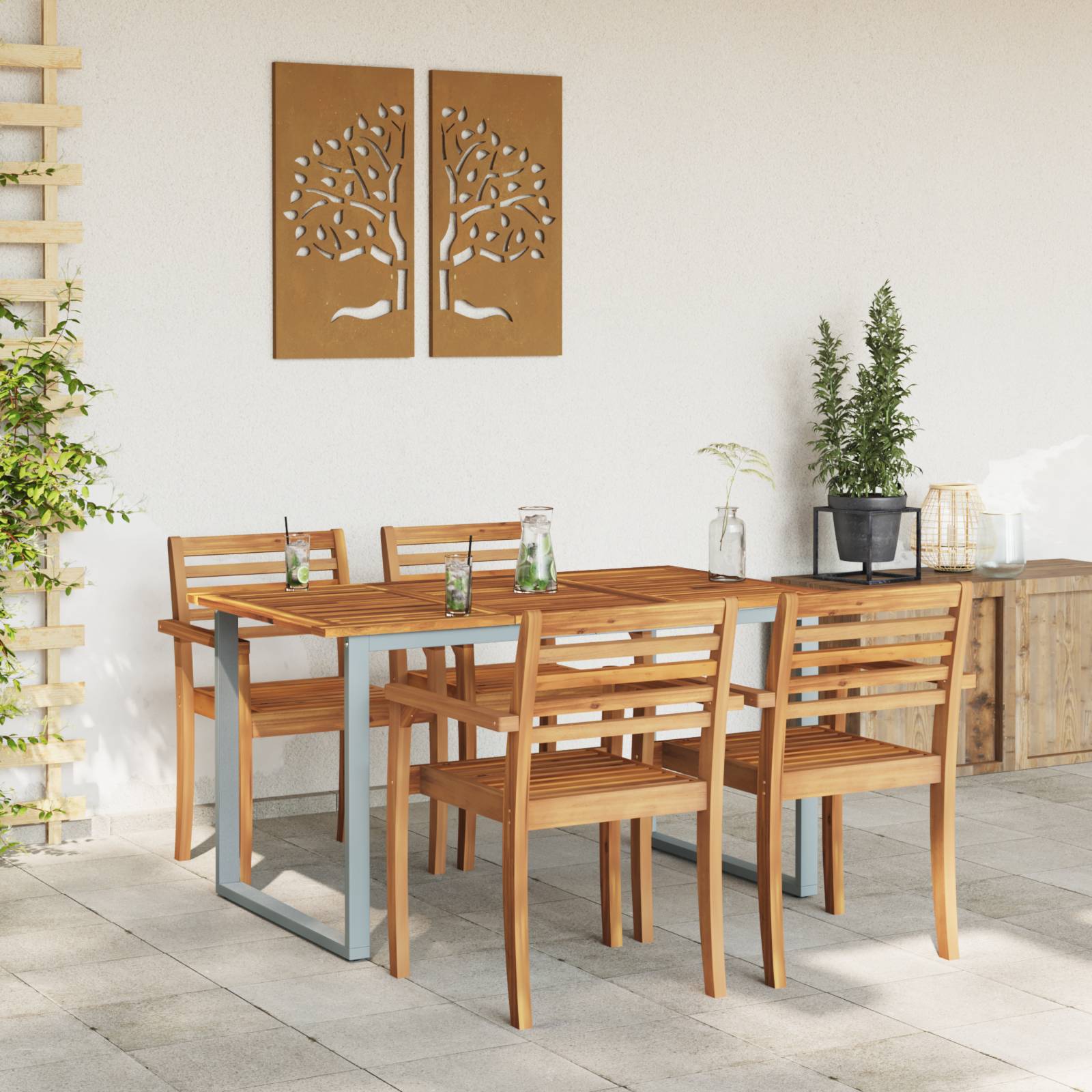 vidaXL Outdoor-Esstisch Grau 140x80x75 cm Stahl & Massivholz Akazie