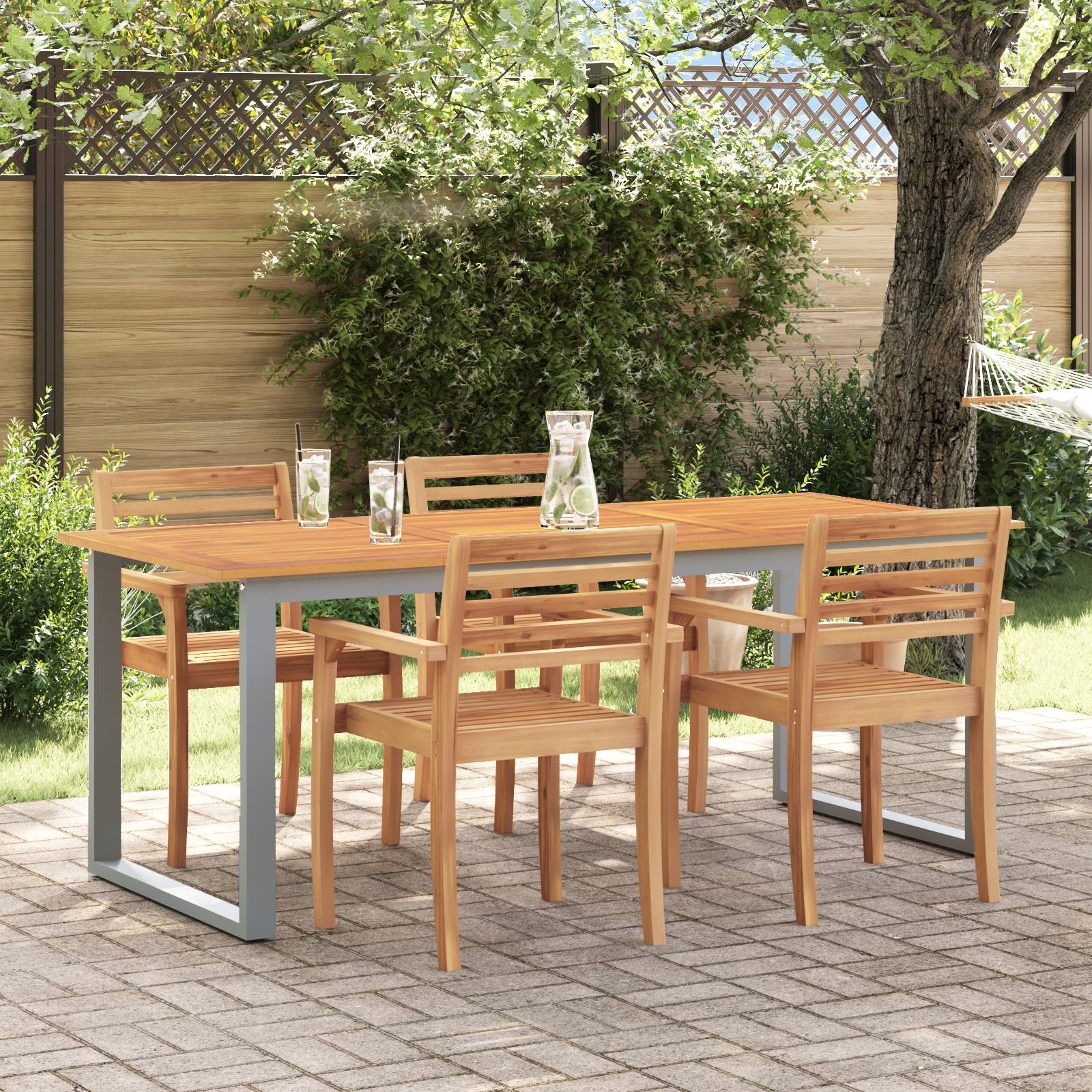vidaXL Outdoor-Esstisch Grau 160x80x75 cm Stahl & Massivholz Akazie