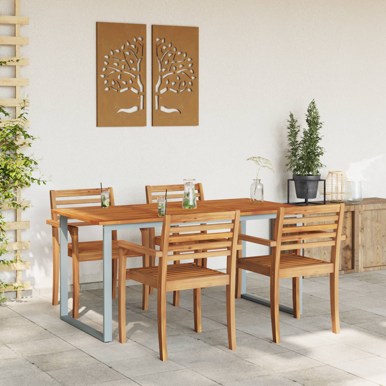 vidaXL Outdoor-Esstisch Grau 160x80x75 cm Stahl & Massivholz Akazie