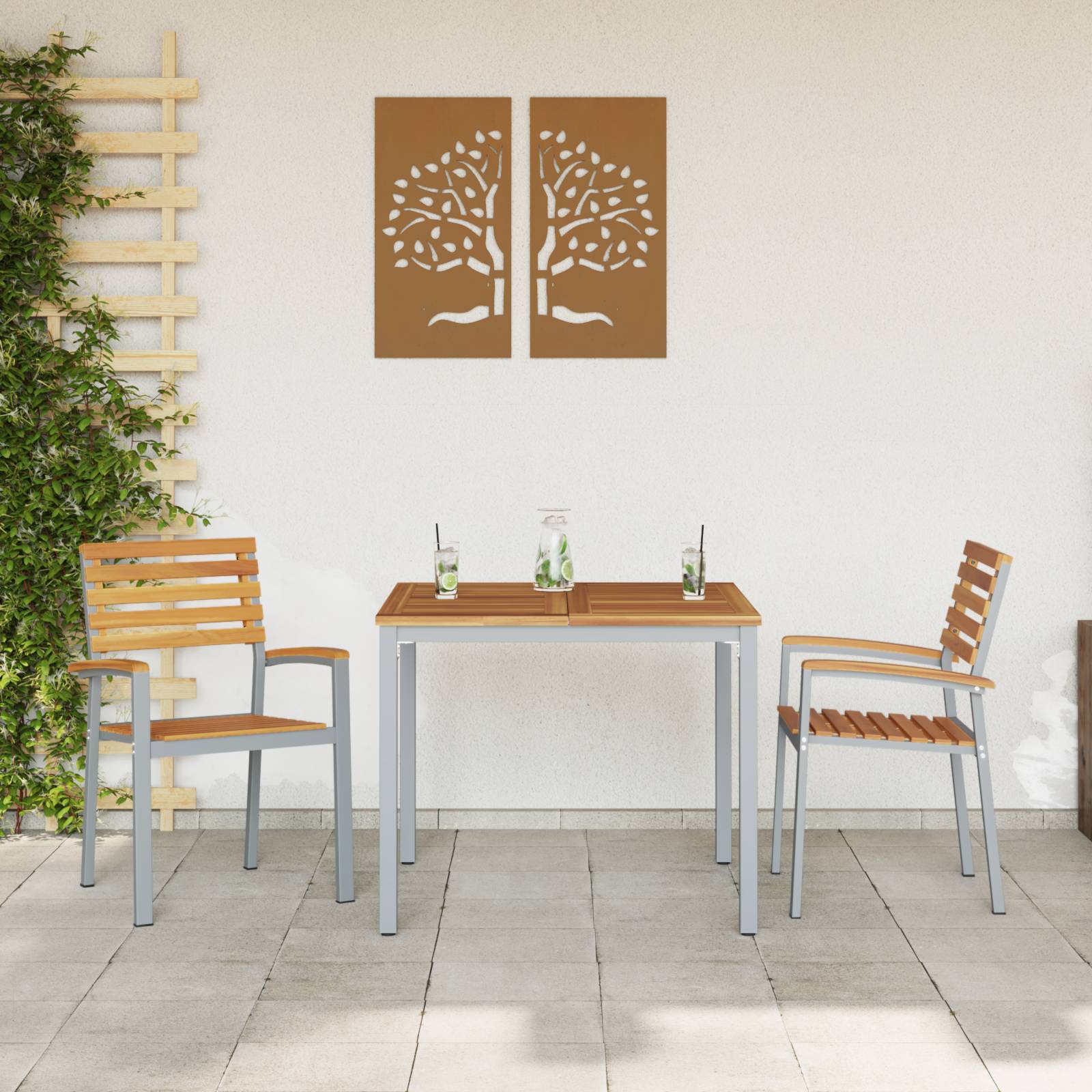 vidaXL Gartenstühle 2 Stk. Grau Massivholz Akazie und Stahl