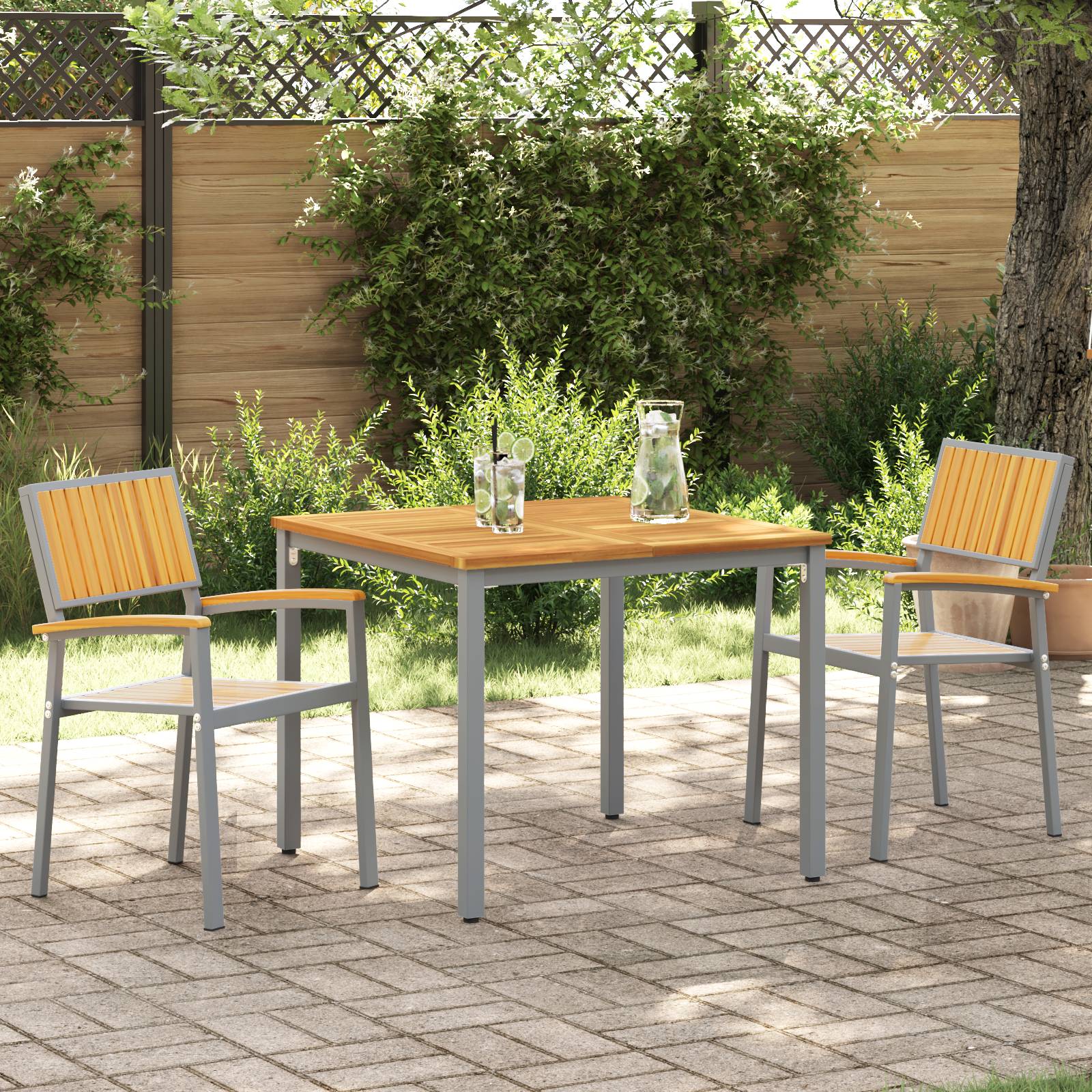 vidaXL Gartenstühle 2 Stk. Stapelbar Grau Massivholz Akazie und Metall