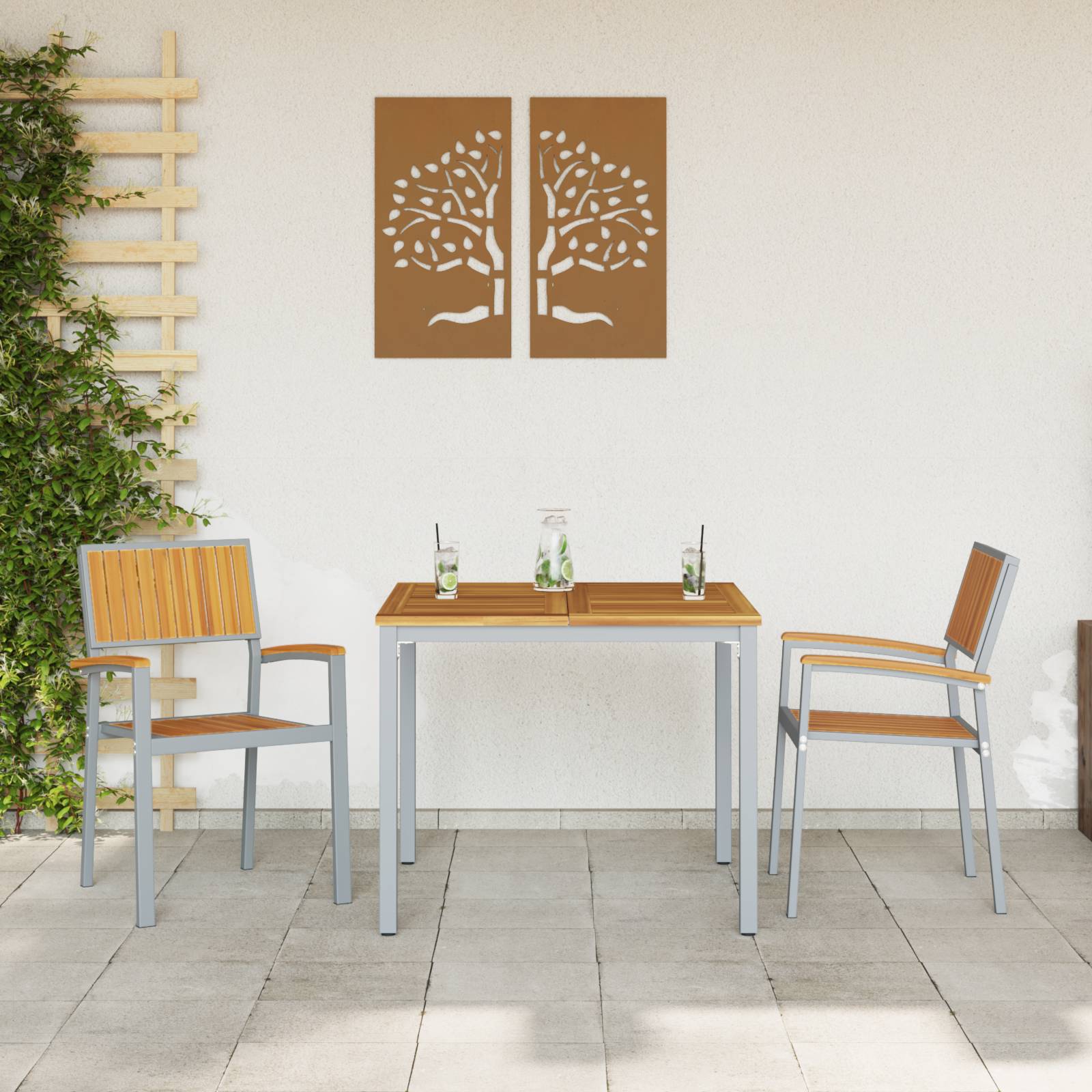 vidaXL Gartenstühle 2 Stk. Stapelbar Grau Massivholz Akazie und Metall