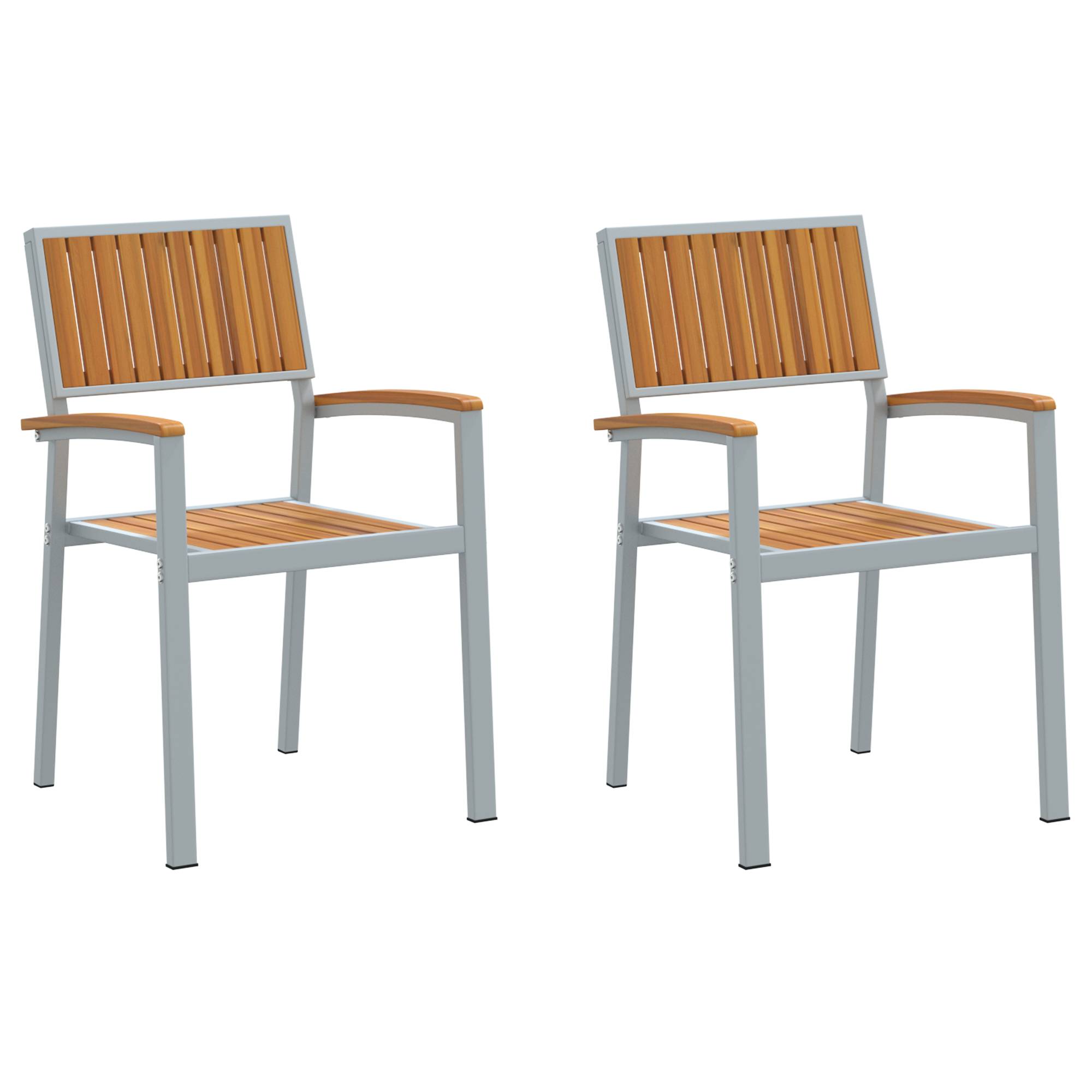 vidaXL Gartenstühle 2 Stk. Stapelbar Grau Massivholz Akazie und Metall