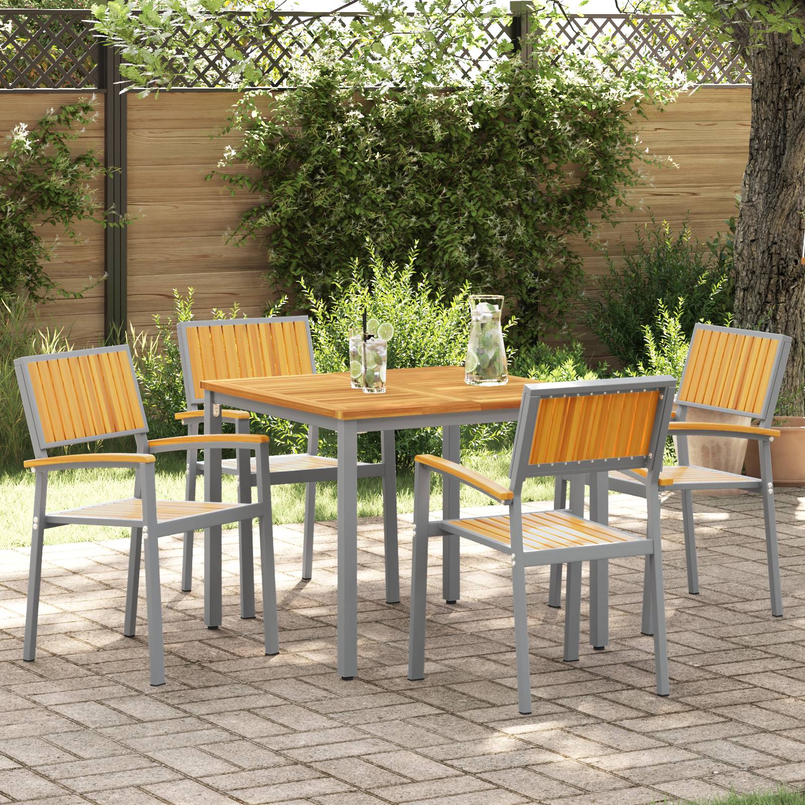 vidaXL Gartenstühle 4 Stk. Stapelbar Grau Massivholz Akazie und Metall