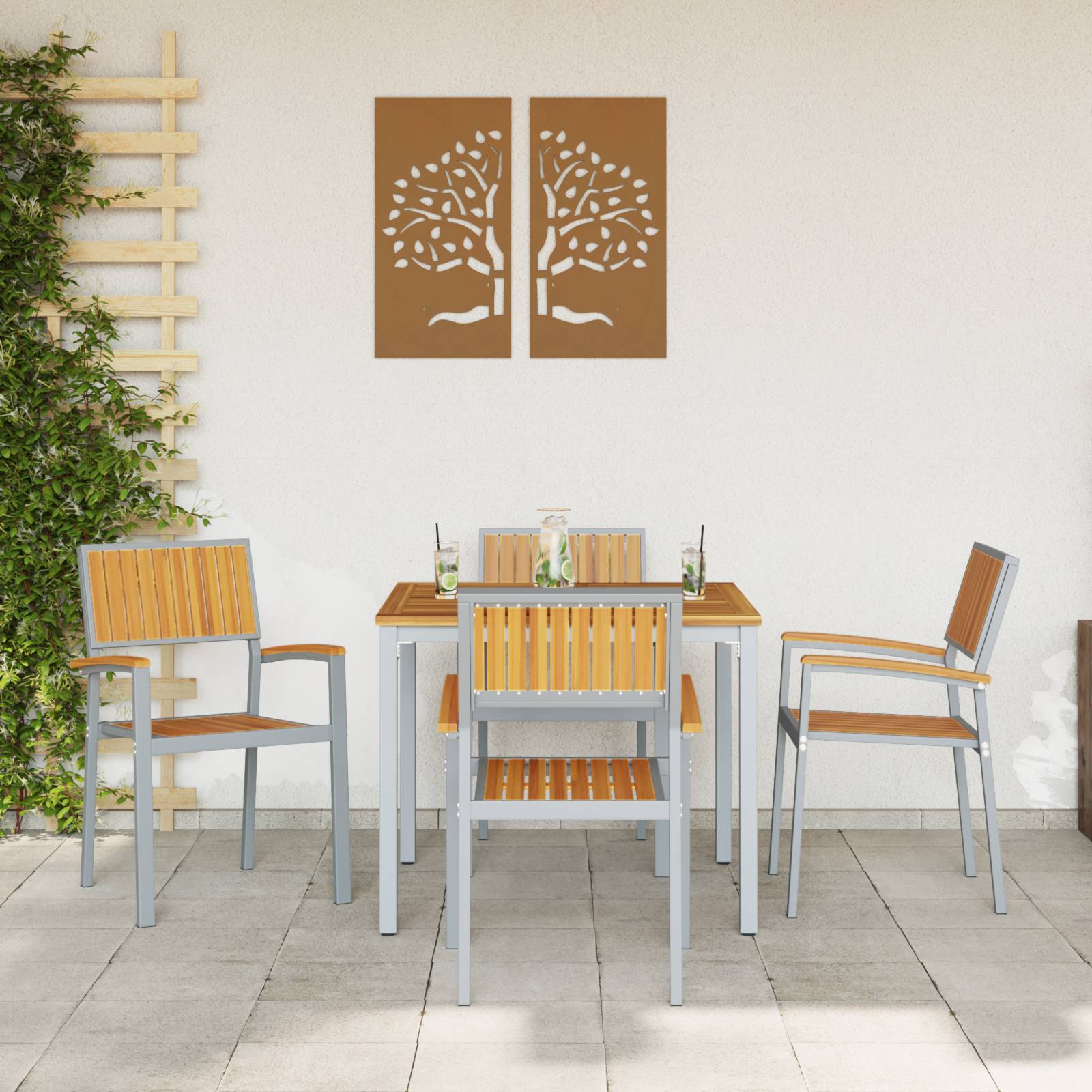 vidaXL Gartenstühle 4 Stk. Stapelbar Grau Massivholz Akazie und Metall