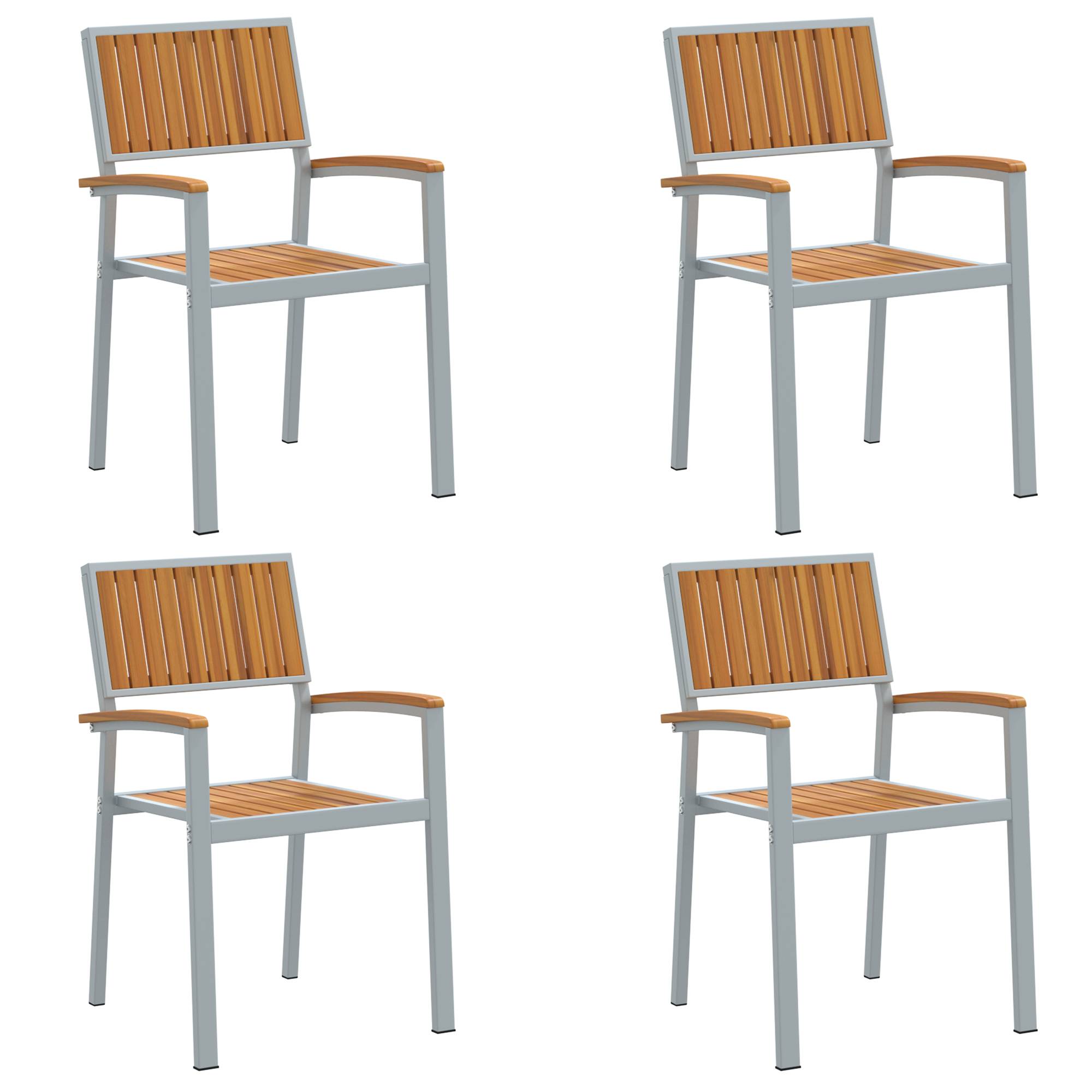 vidaXL Gartenstühle 4 Stk. Stapelbar Grau Massivholz Akazie und Metall