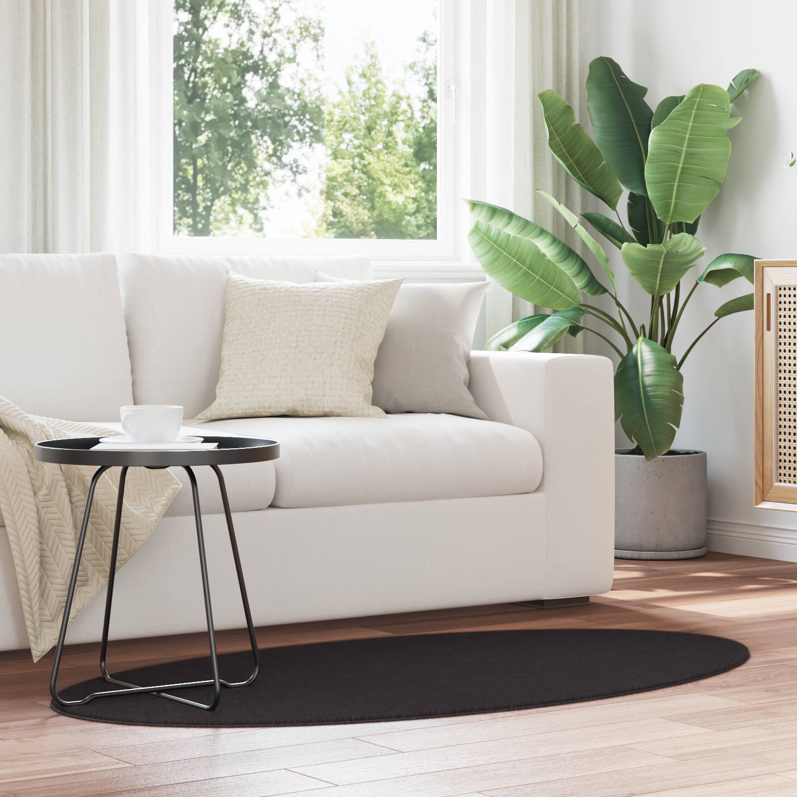 vidaXL Teppich "HUARTE" in Schwarz, 80x150 cm, oval