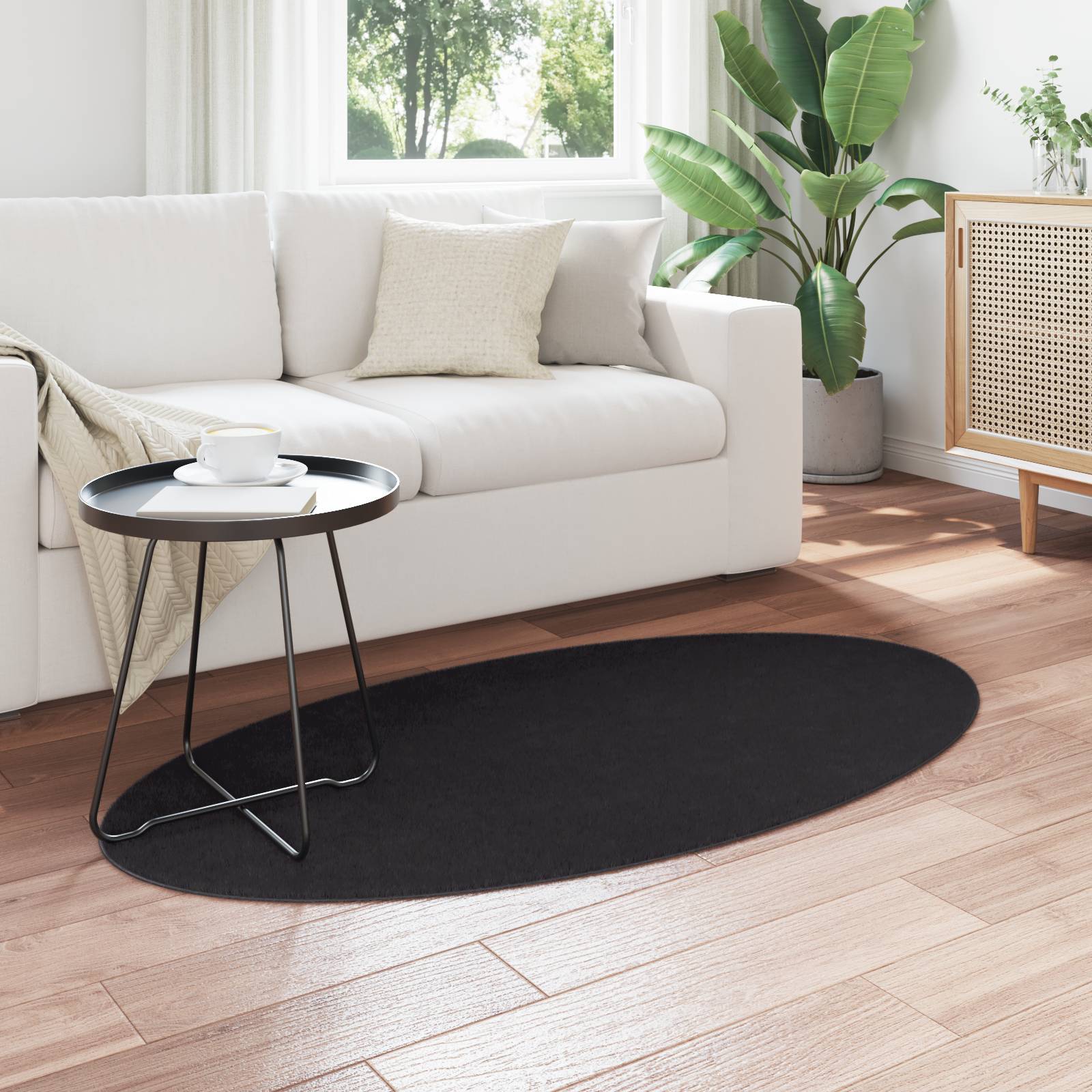vidaXL Teppich "HUARTE" in Schwarz, 80x150 cm, oval