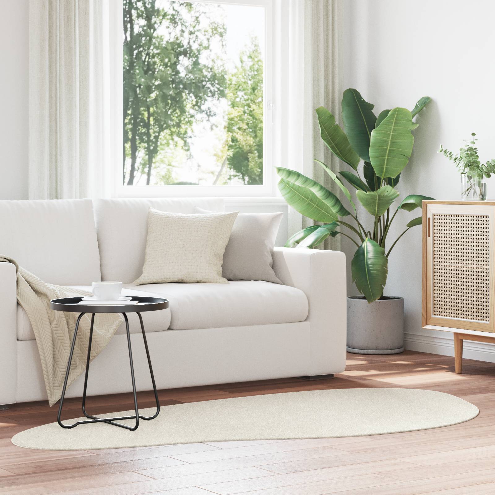 vidaXL Teppich HUARTE Kurzflor Weich & Waschbar Creme 100x200 cm