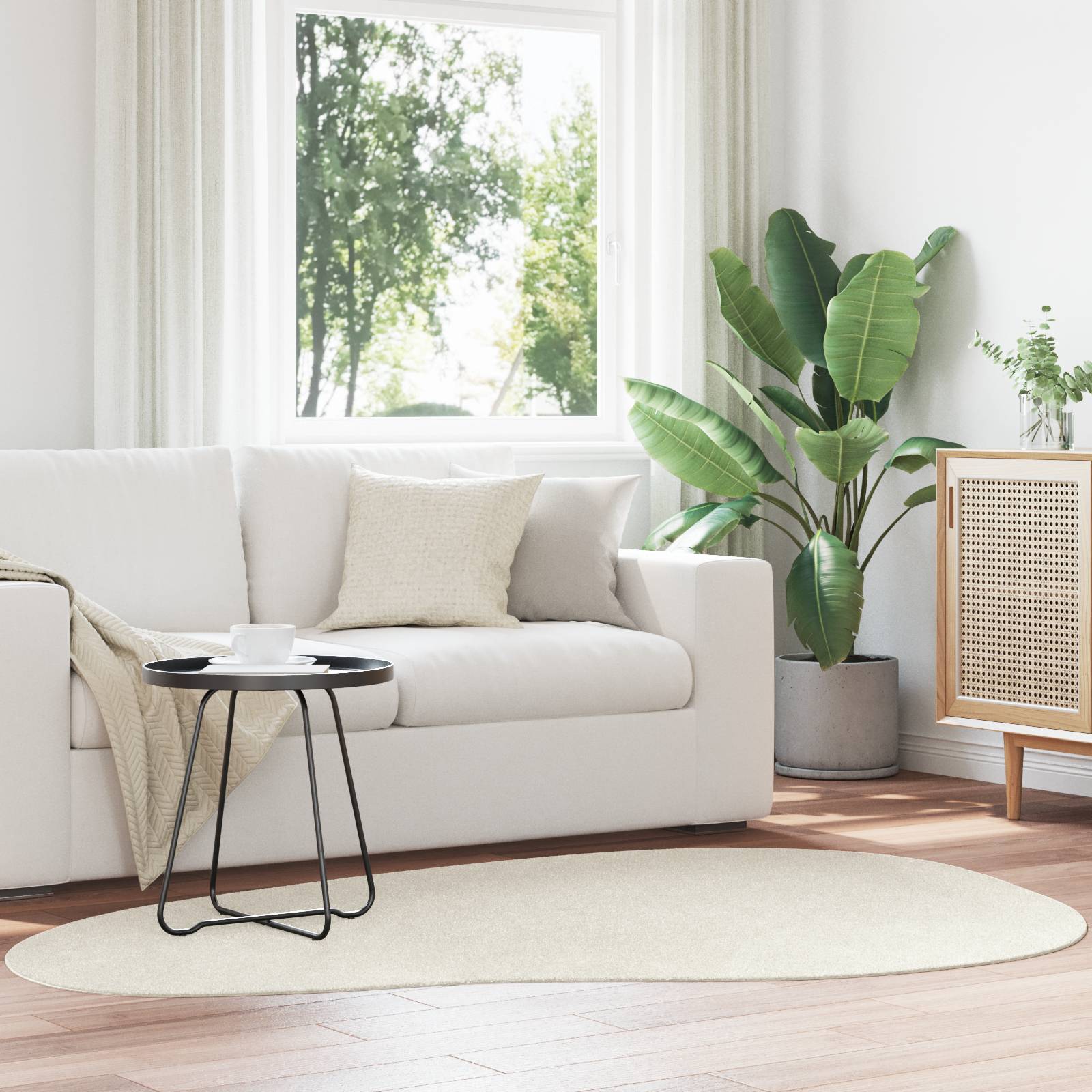 vidaXL Teppich HUARTE Kurzflor Weich & Waschbar Creme 140x200 cm
