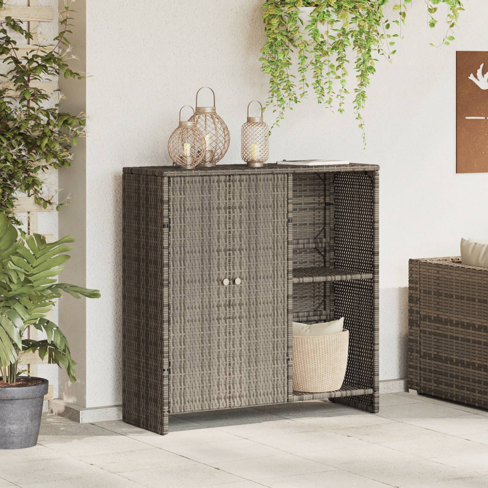 vidaXL Beistellschrank Grau 100x36x102 cm Rattan