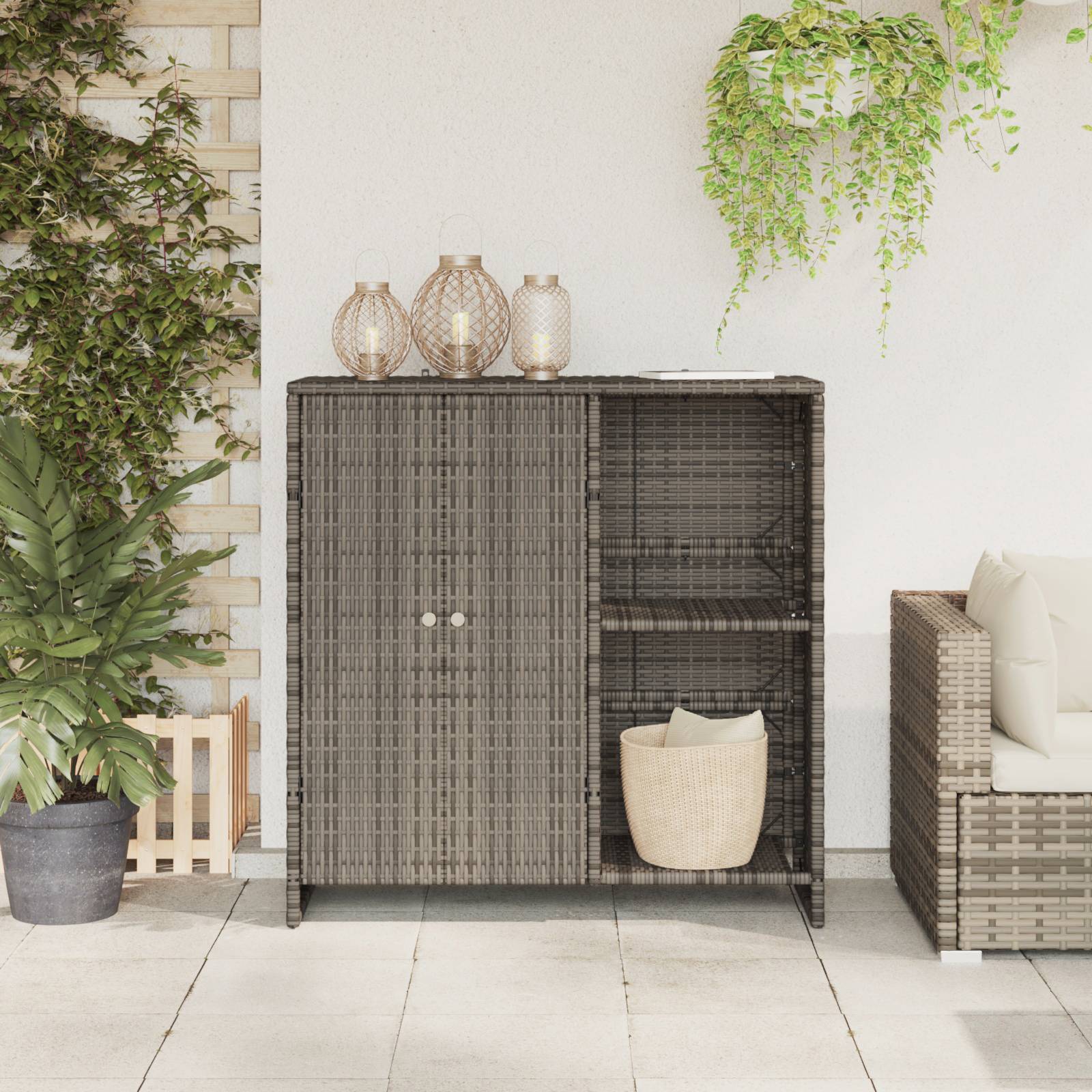 vidaXL Beistellschrank Grau 100x36x102 cm Rattan