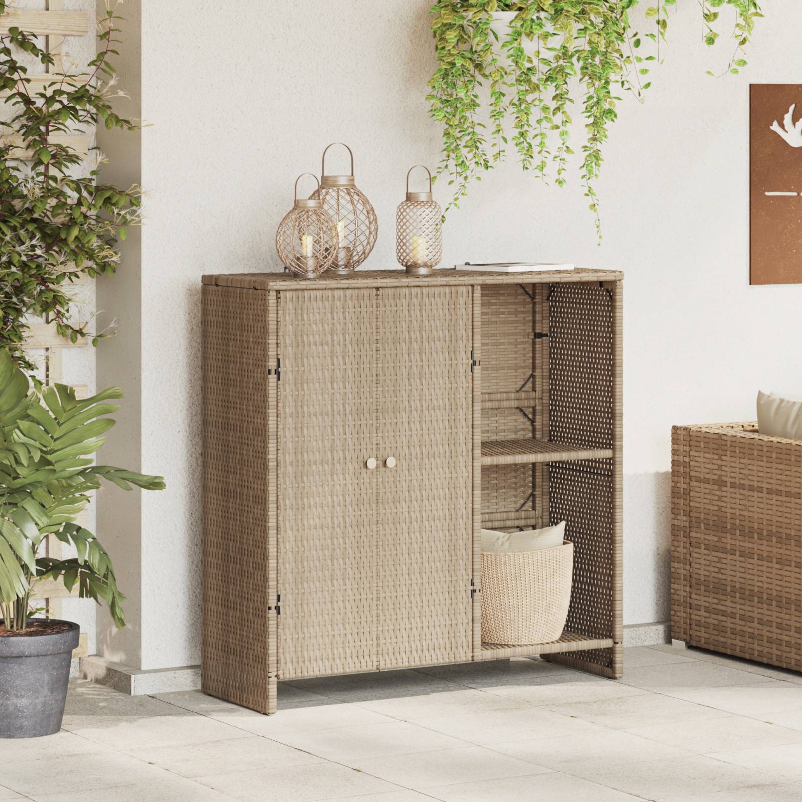 vidaXL Beistellschrank Beige 100x36x102 cm Rattan