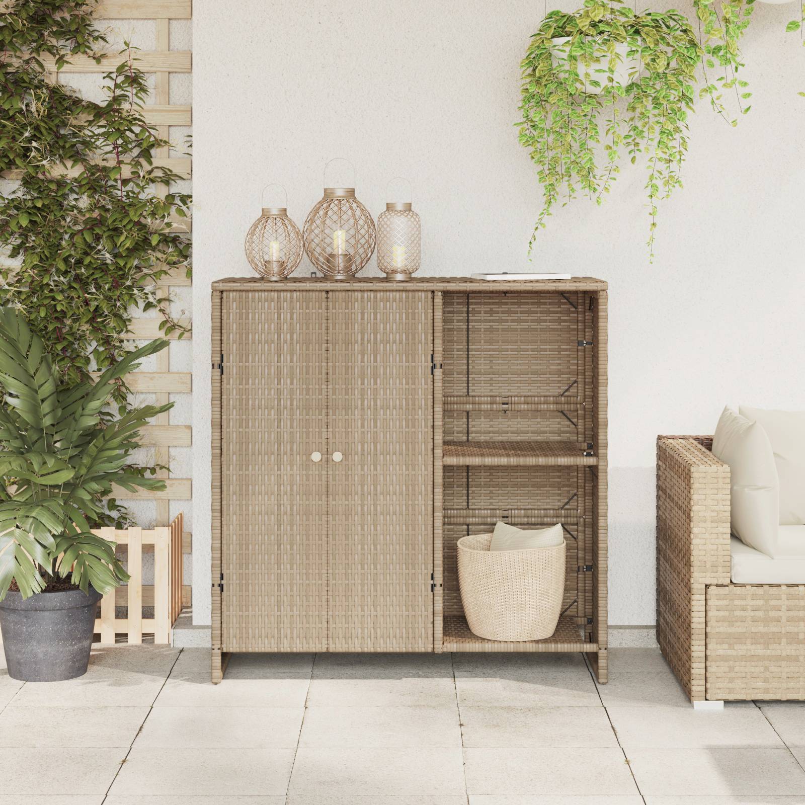 vidaXL Beistellschrank Beige 100x36x102 cm Rattan