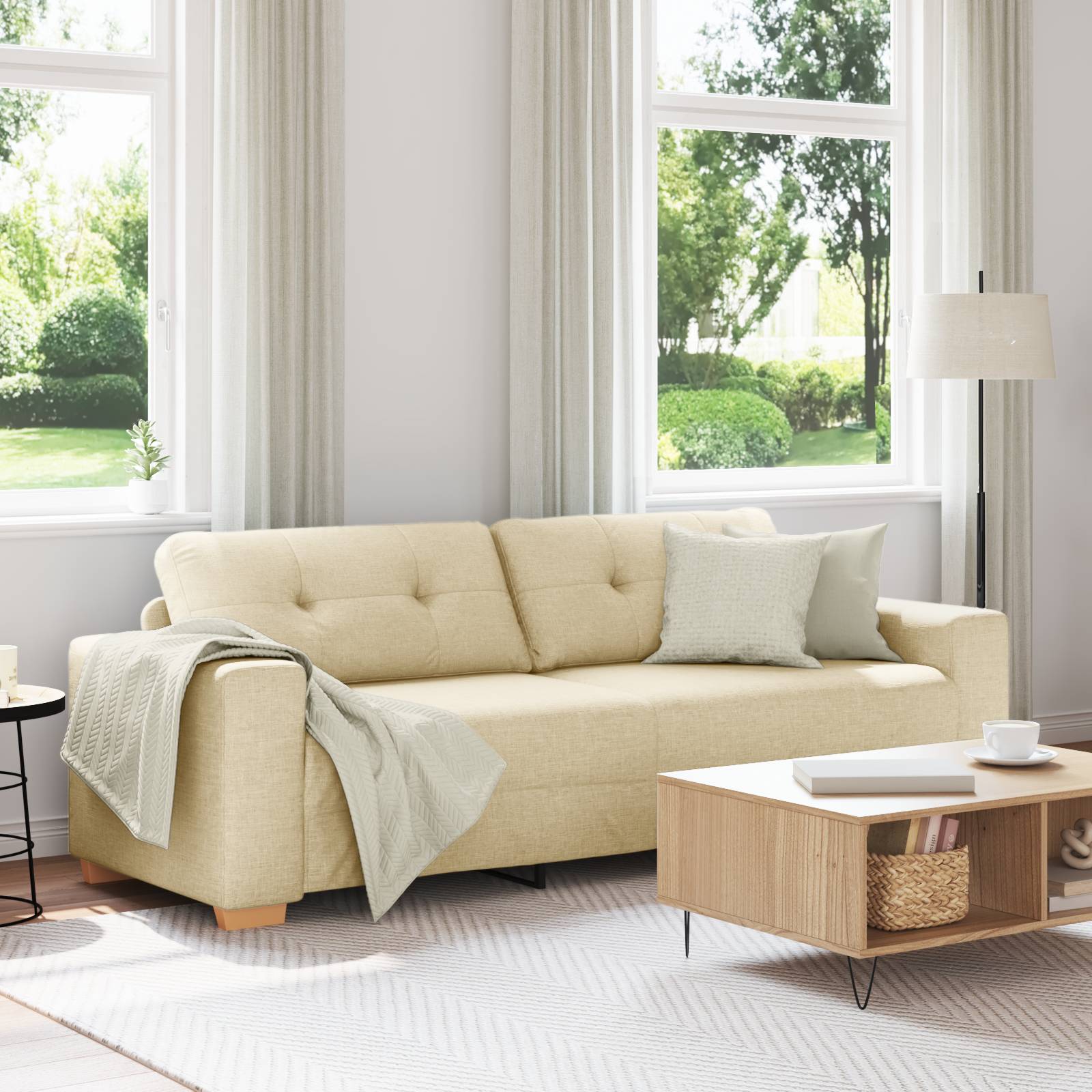 vidaXL Sofa 3-Sitzer Creme 180 cm Stoff