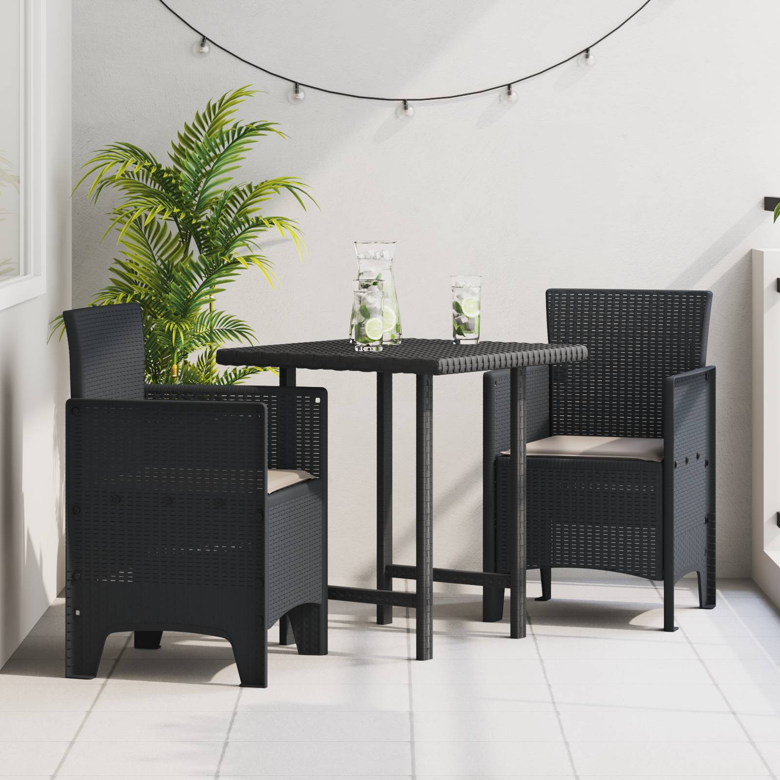 vidaXL Gartenstühle mit Kissen 2 Stk. Anthrazit Poly Rattan